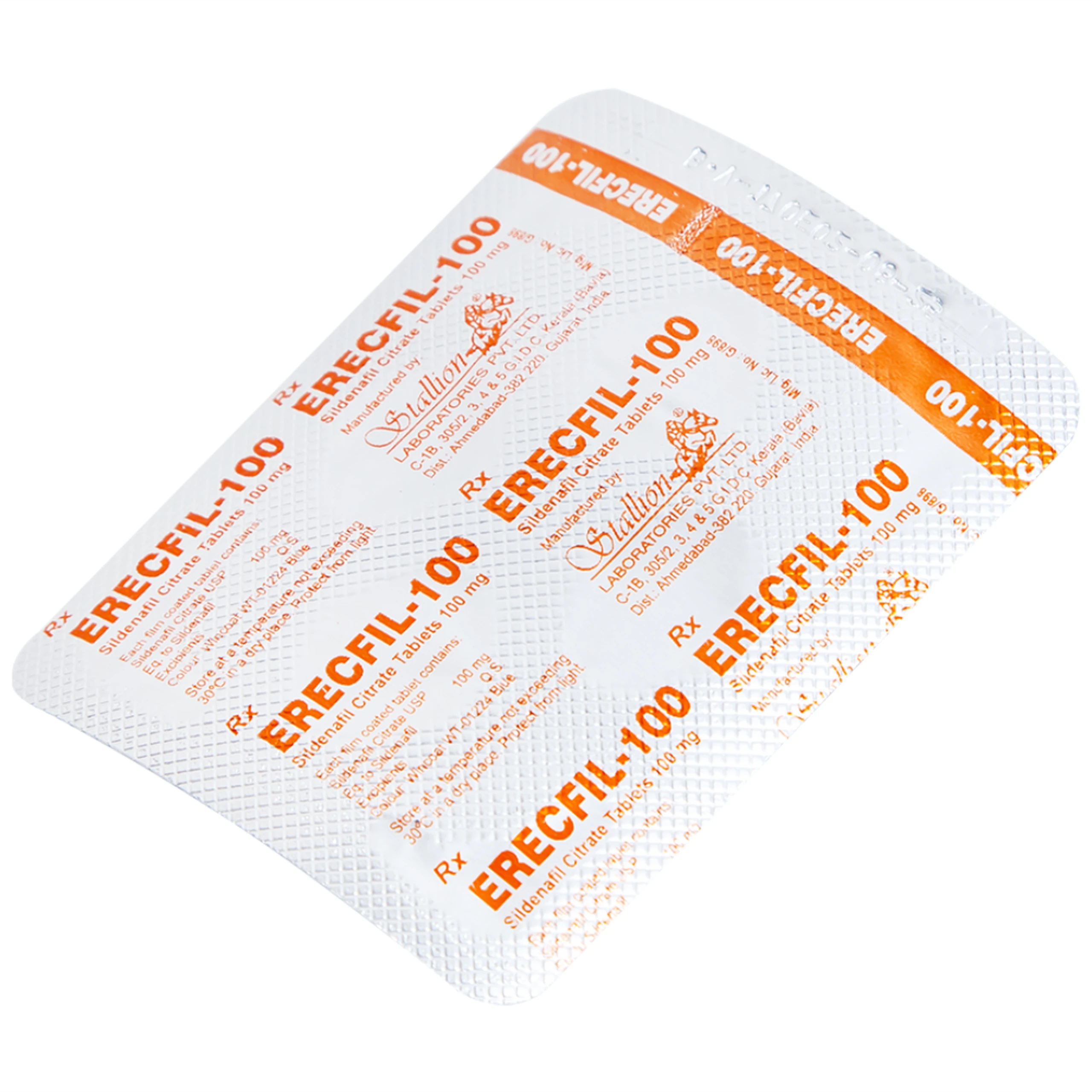 Thuốc Erecfil-100 Sildenafil Citrate điều trị rối loạn cương dương (1 vỉ x 4 viên)