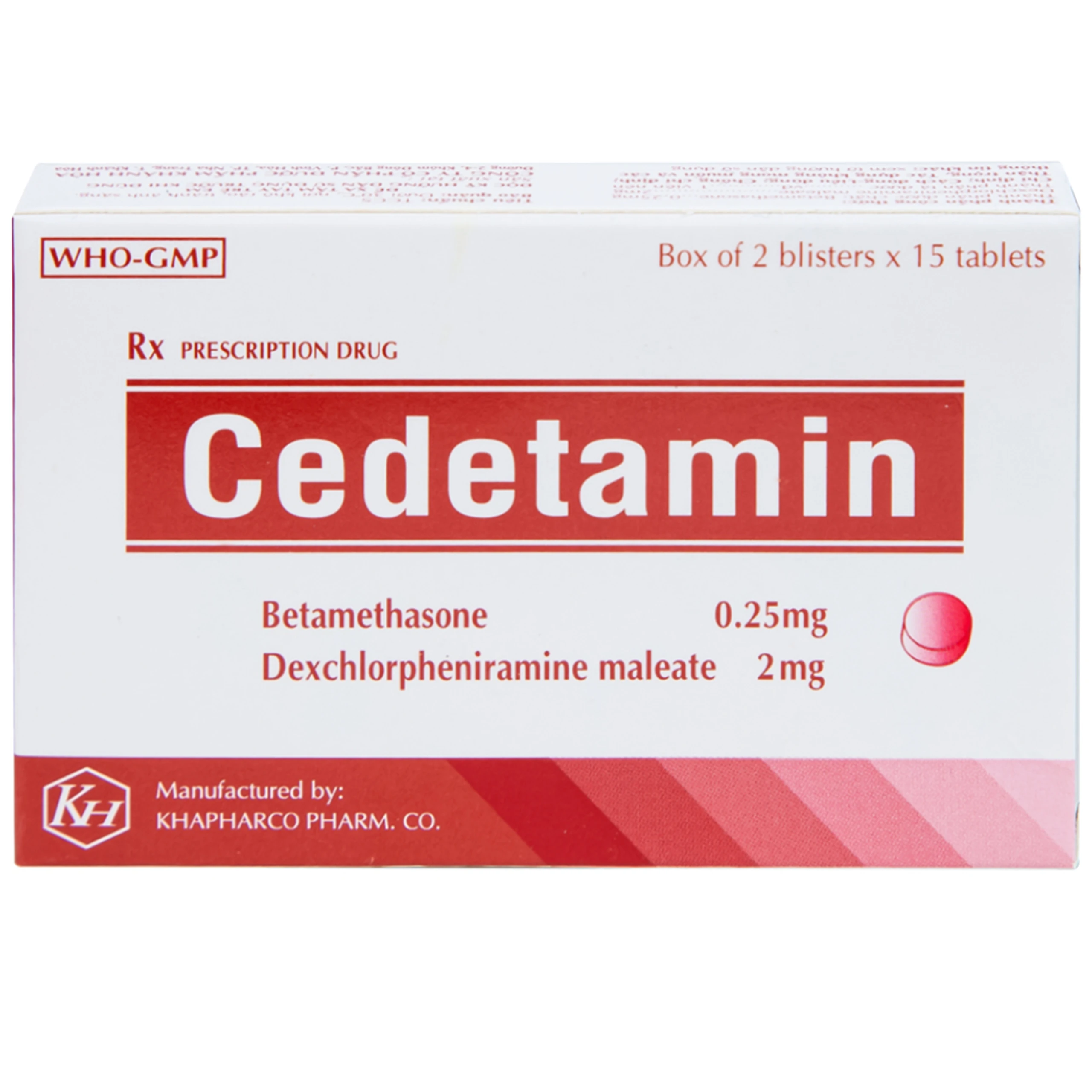 Thuốc Cedetamin Khapharco điều trị viêm mũi dị ứng, mày đay (2 vỉ x 15 viên)