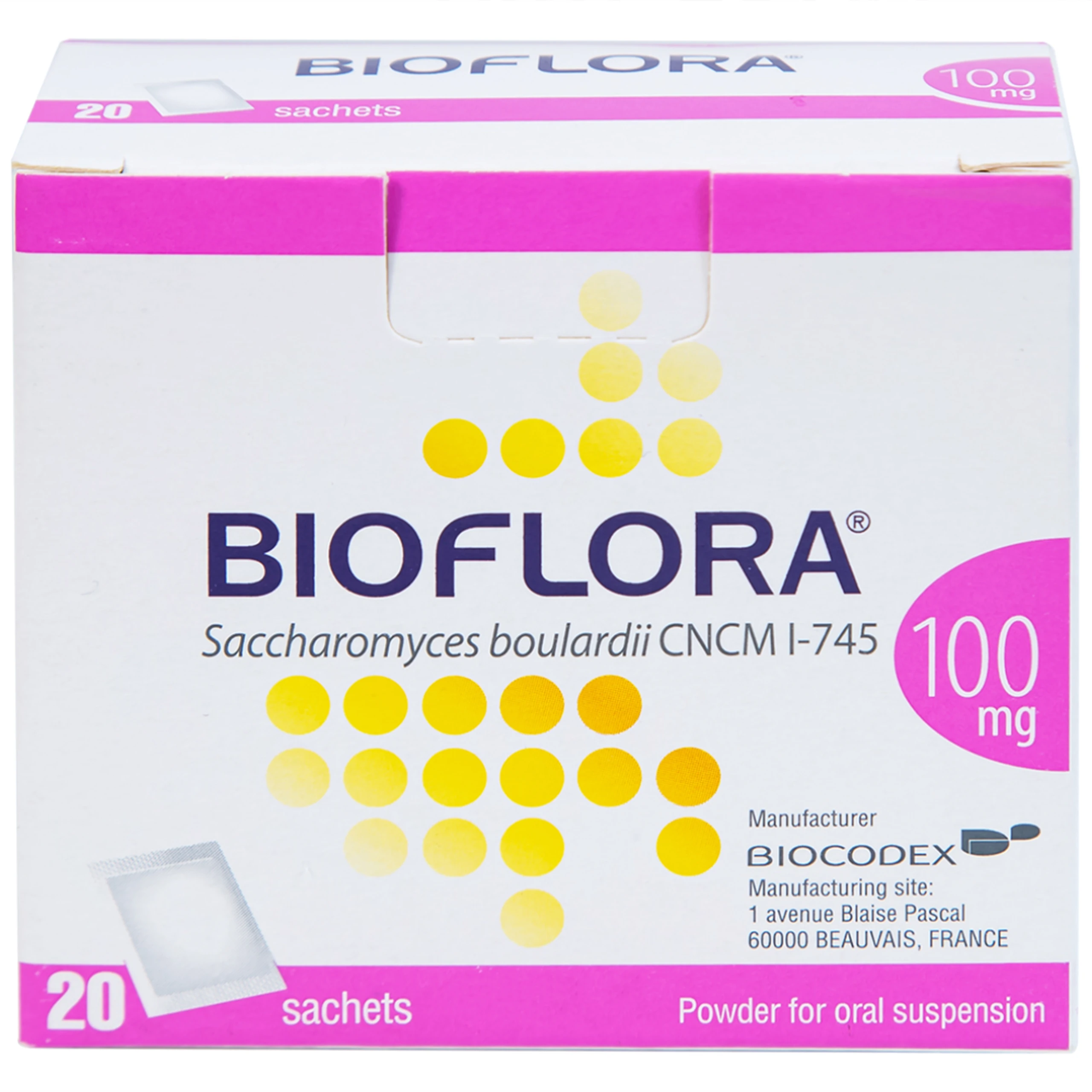 Bột Bioflora 100mg Biocodex điều trị tiêu chảy (20 gói)