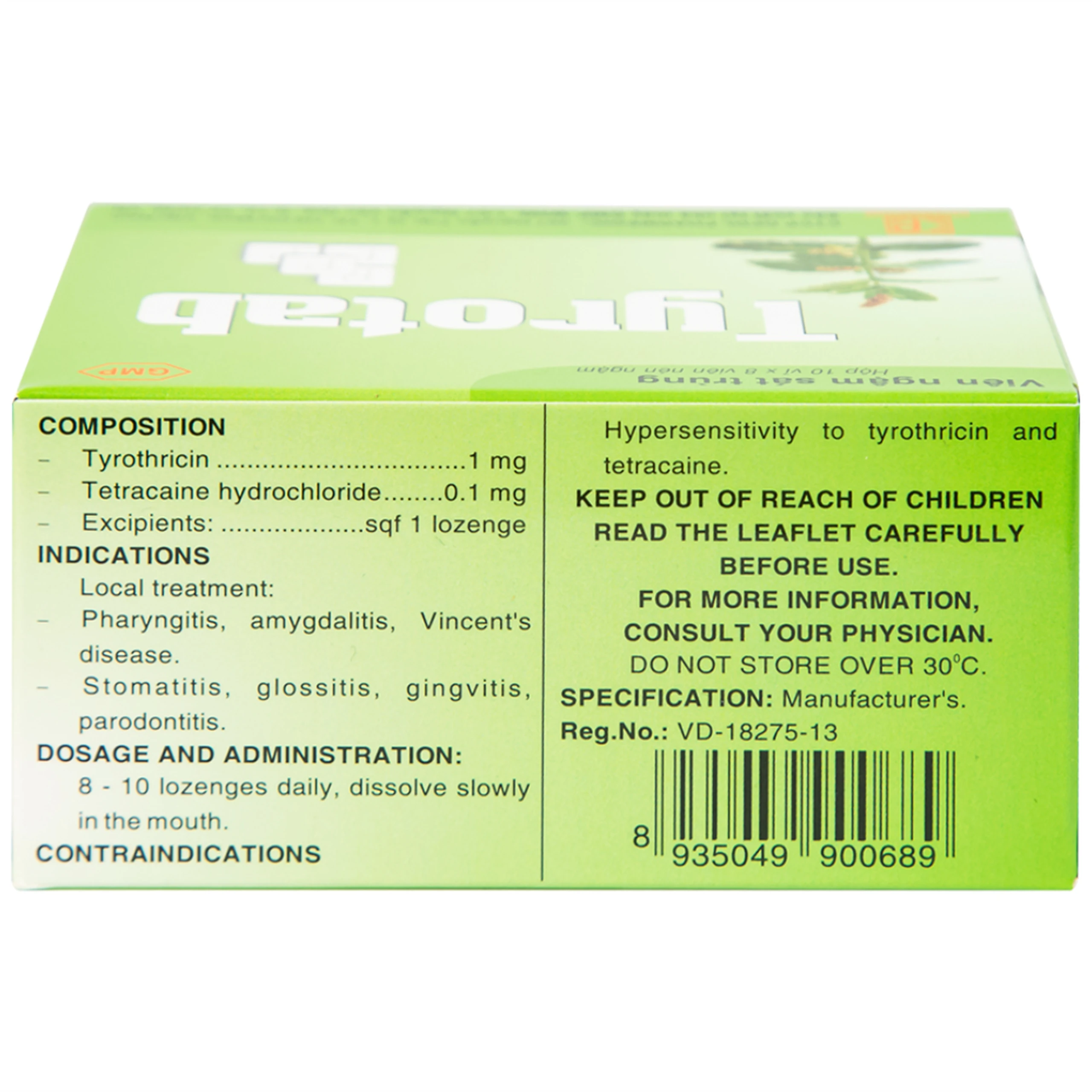 Viên ngậm sát trùng Tyrotab Pharmedic điều trị viêm họng, viêm amidan (10 vỉ x 8 viên)