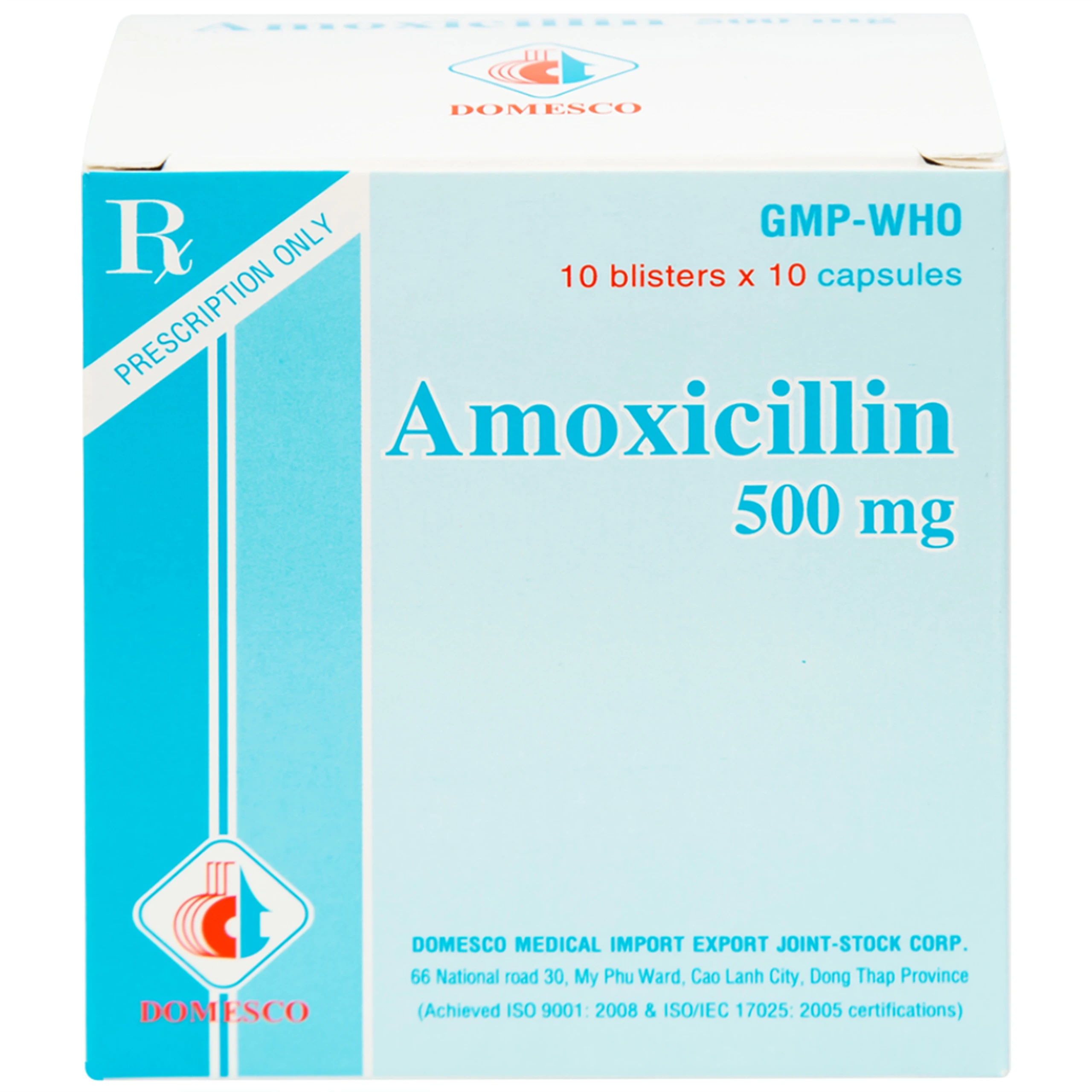 Thuốc Amoxicillin 500mg Domesco điều trị nhiễm khuẩn (10 vỉ x 10 viên)