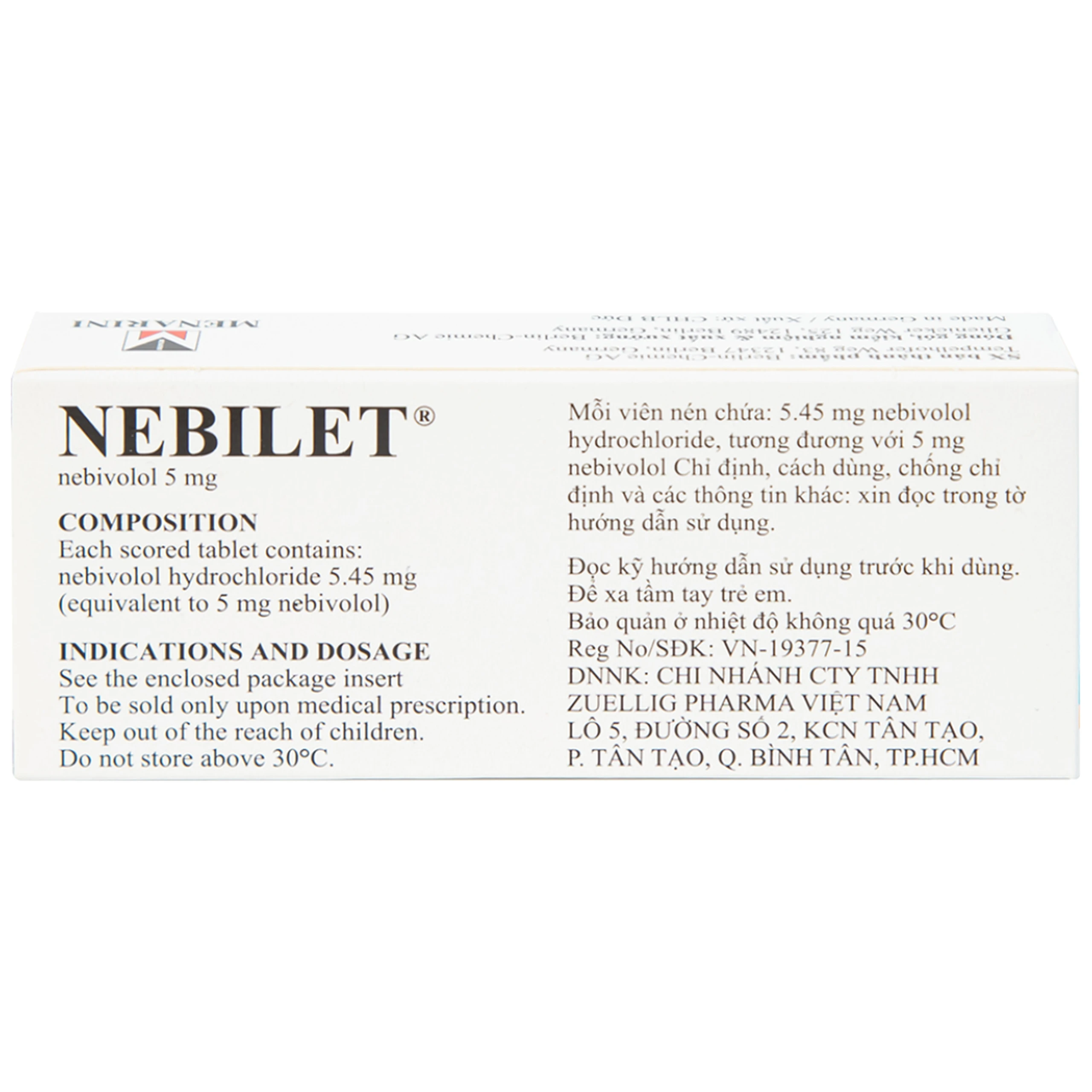 Viên nén Nebilet 5mg Menarini điều trị tăng huyết áp và suy tim mạn tính (1 vỉ x 14 viên)