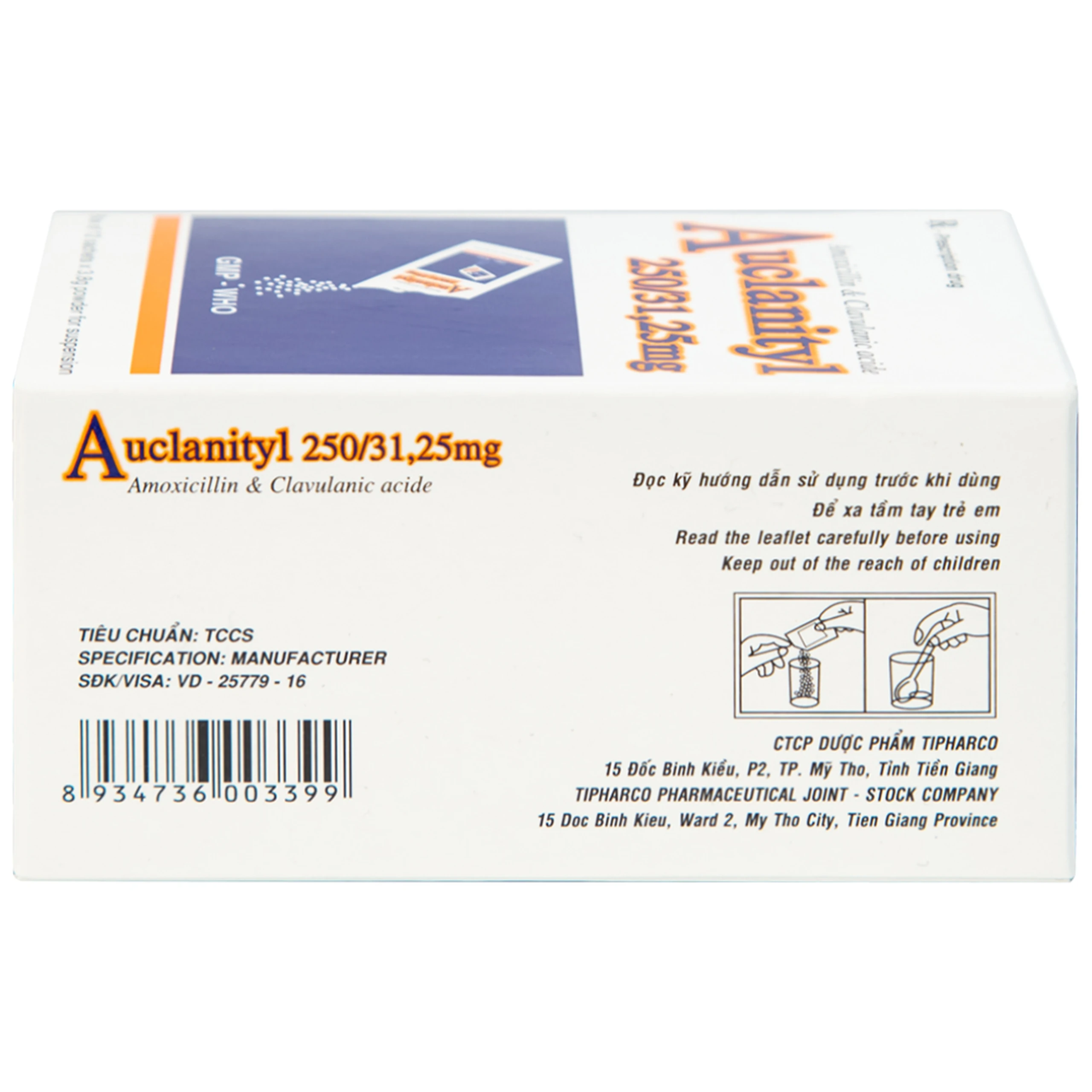 Bột Auclanityl 250/31.25mg Tipharco điều trị nhiễm khuẩn (12 gói x 3,8g) 