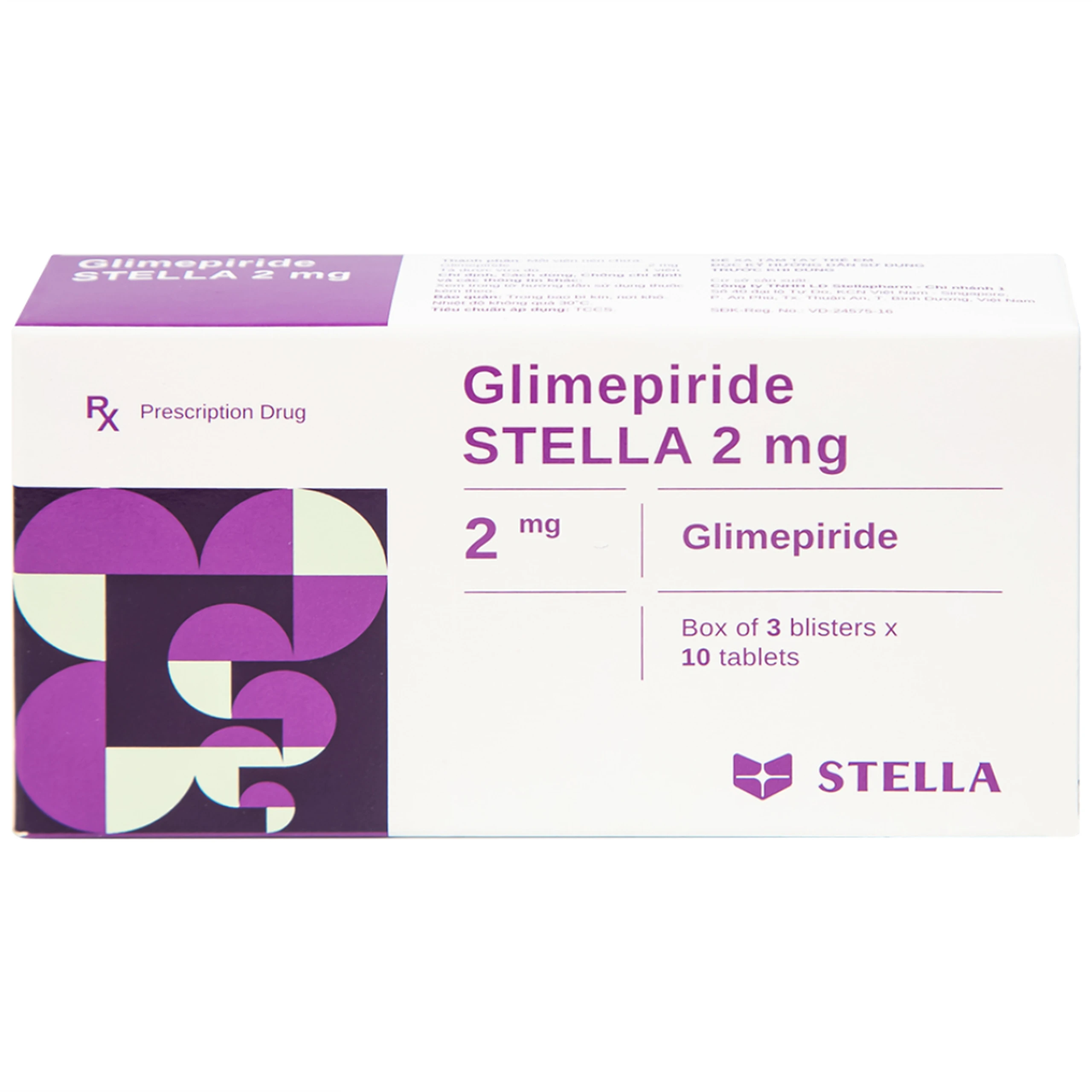 Thuốc Glimepiride Stella 2mg kiểm soát đường huyết cao ở bệnh tiểu đường típ 2 (3 vỉ x 10 viên)