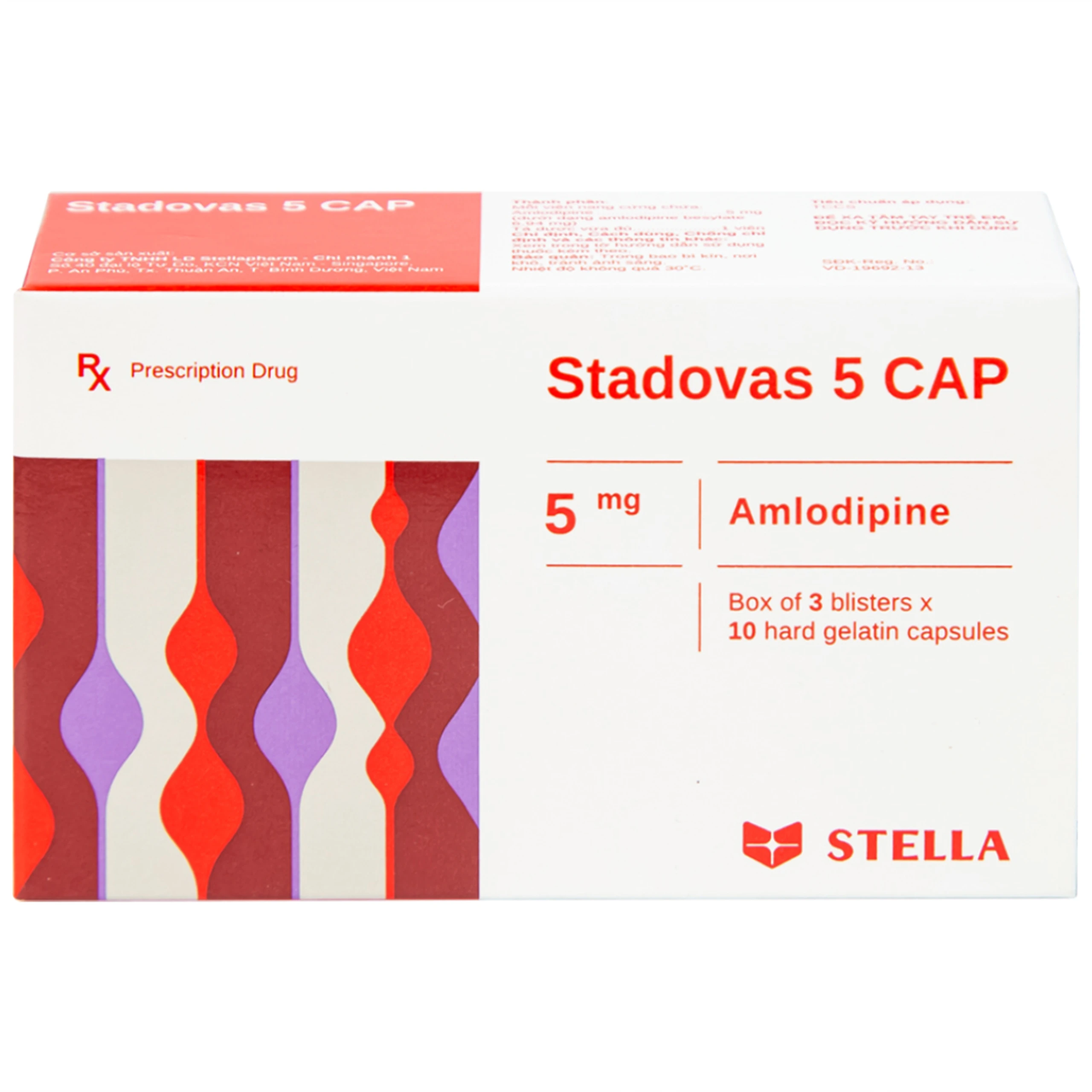 Thuốc Stadovas 5 CAP Stella điều trị tăng huyết áp, đau thắt ngực mạn tính ổn định (3 vỉ x 10 viên)