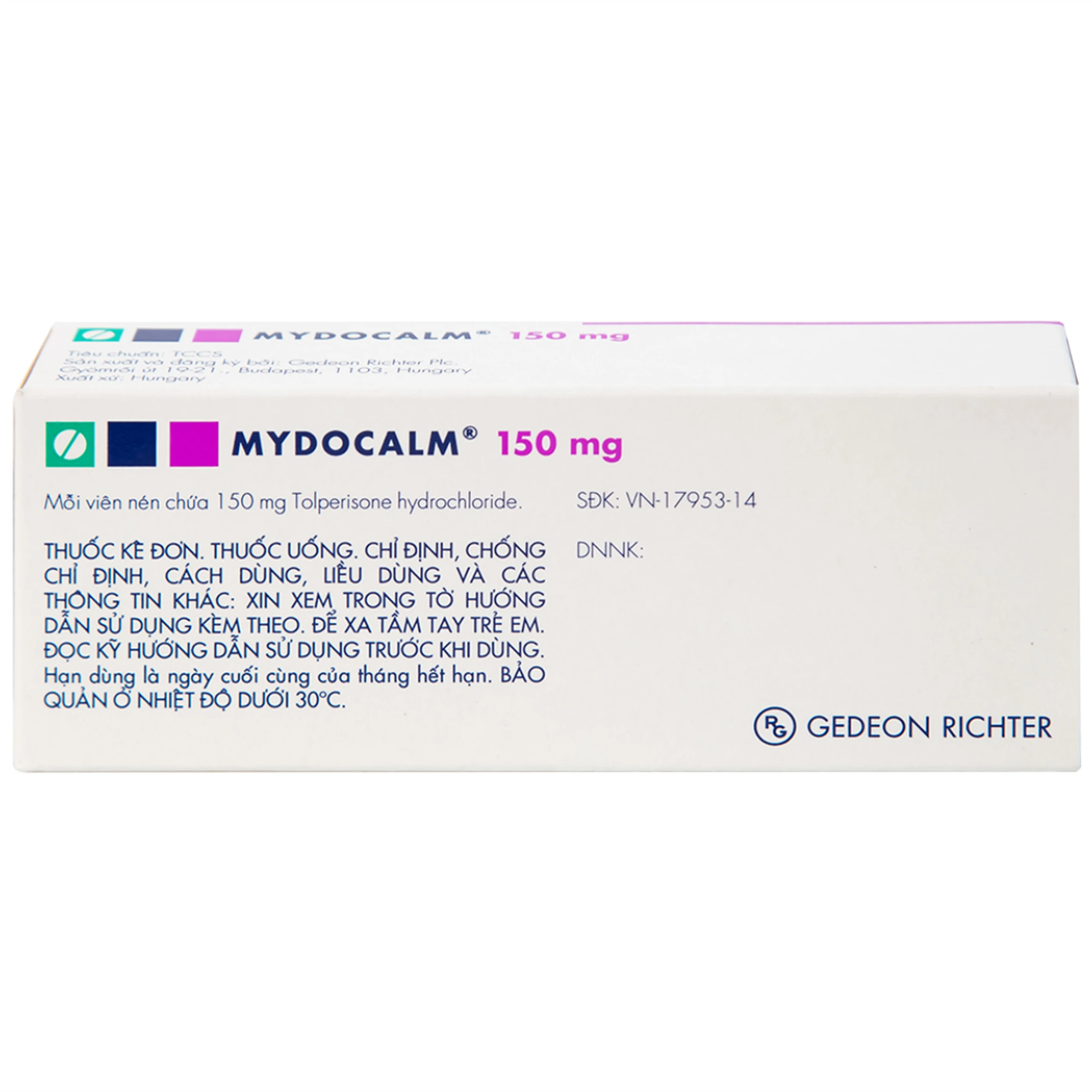 Viên nén Mydocalm 150 Gedeon điều trị sự tăng trương lực cơ xương (3 vỉ x 10 viên)
