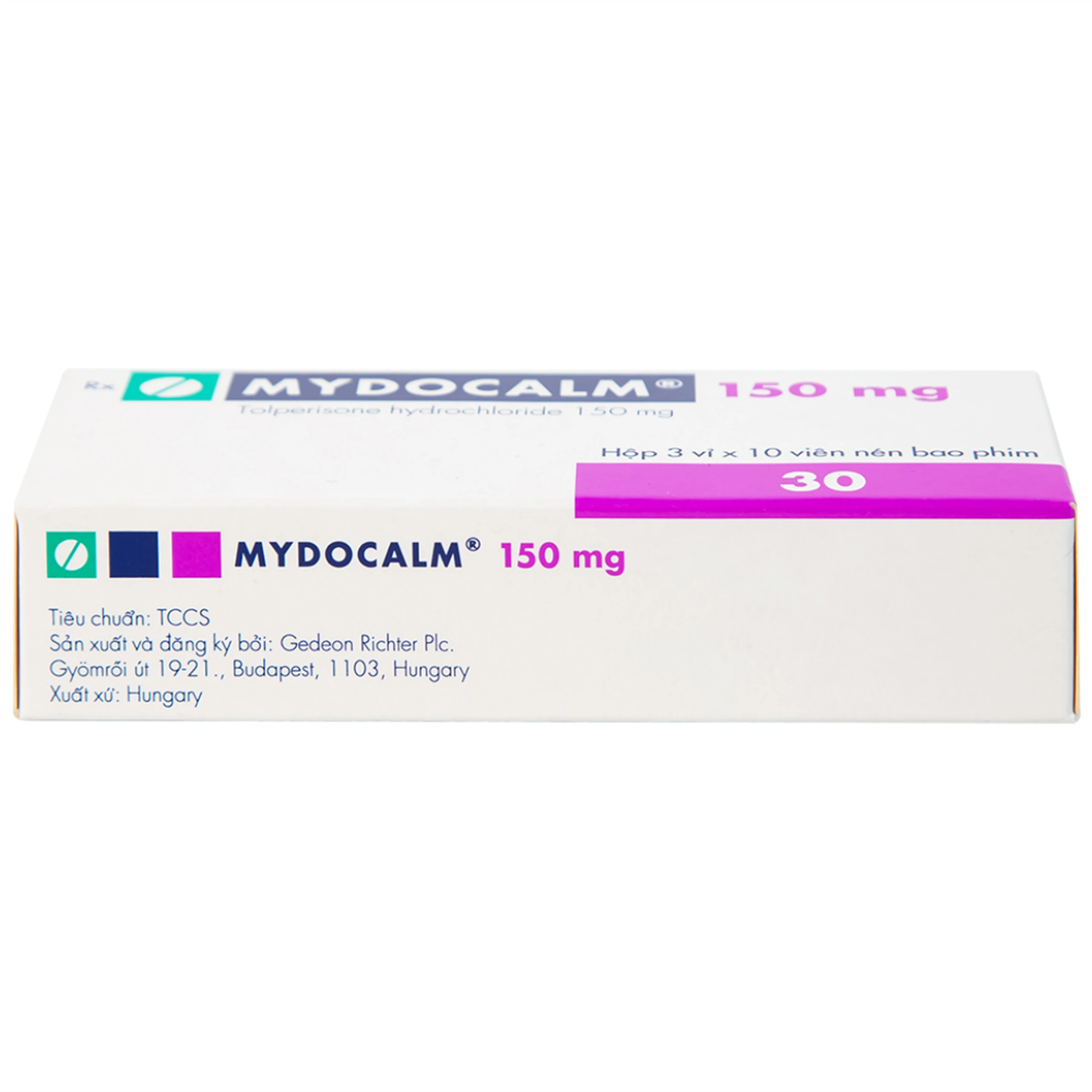 Viên nén Mydocalm 150 Gedeon điều trị sự tăng trương lực cơ xương (3 vỉ x 10 viên)