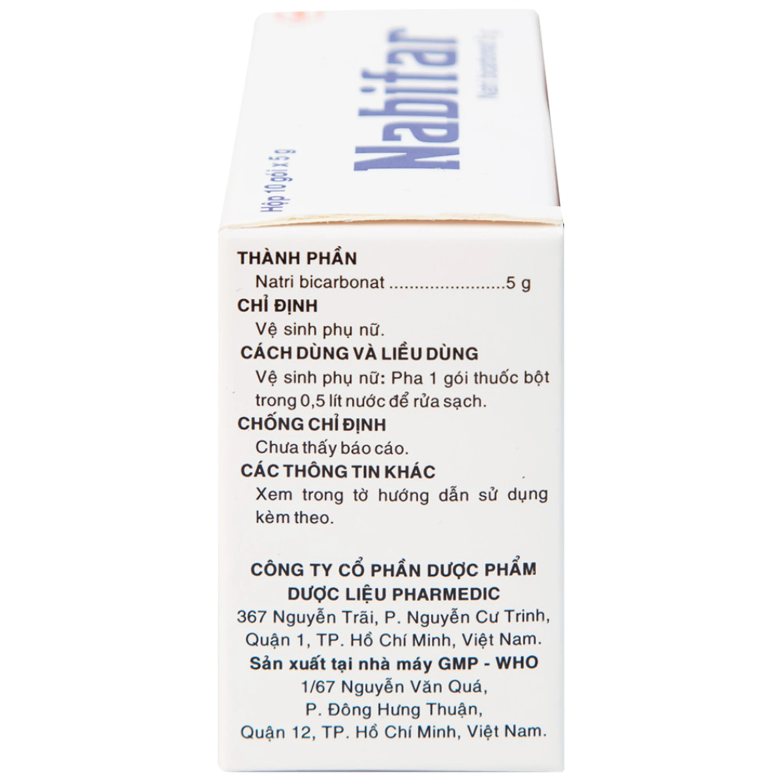 Thuốc bột Nabifar Pharmedic dùng vệ sinh phụ nữ (10 gói x 5g)