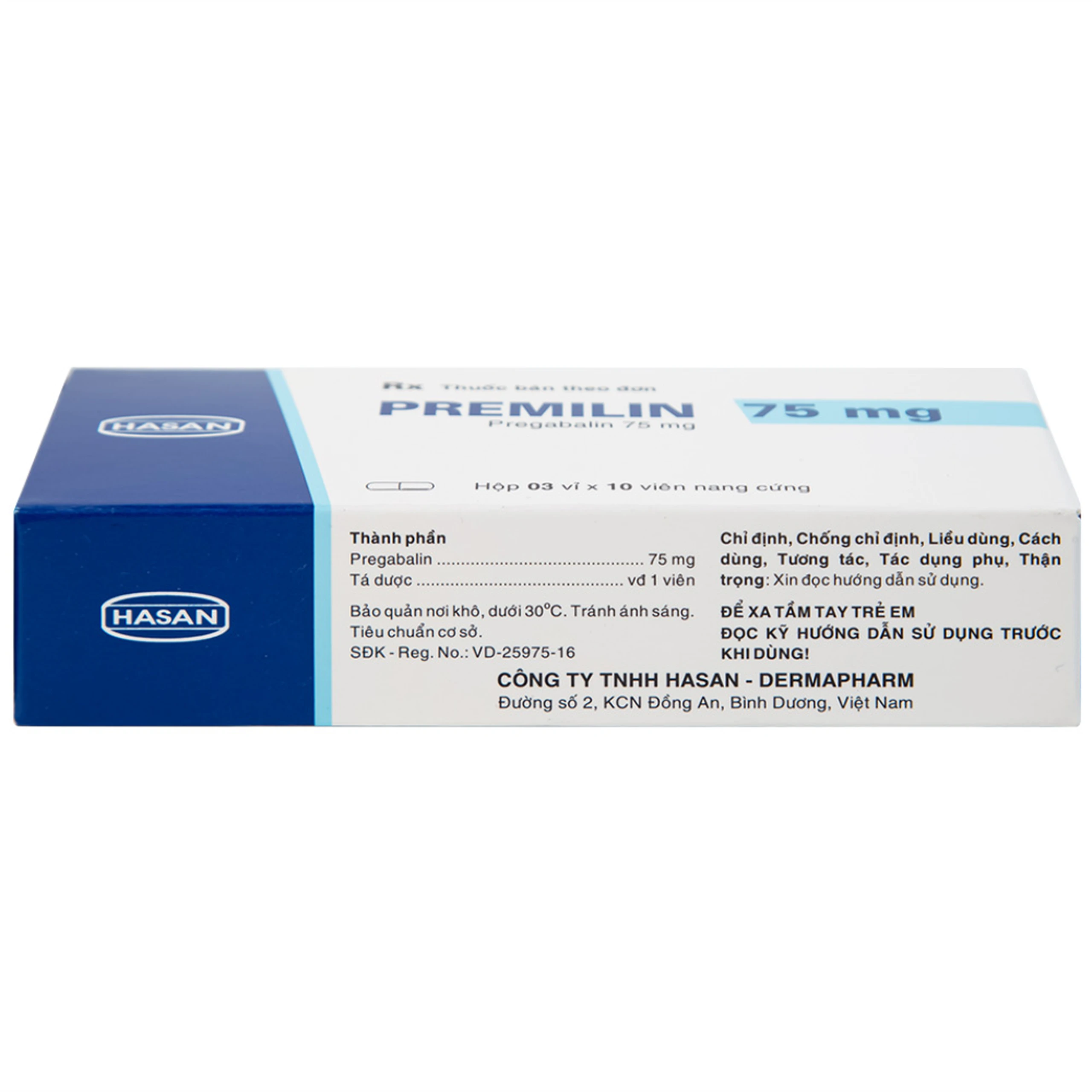 Thuốc Premilin 75mg Hasan điều trị động kinh cục bộ (3 vỉ x 10 viên)