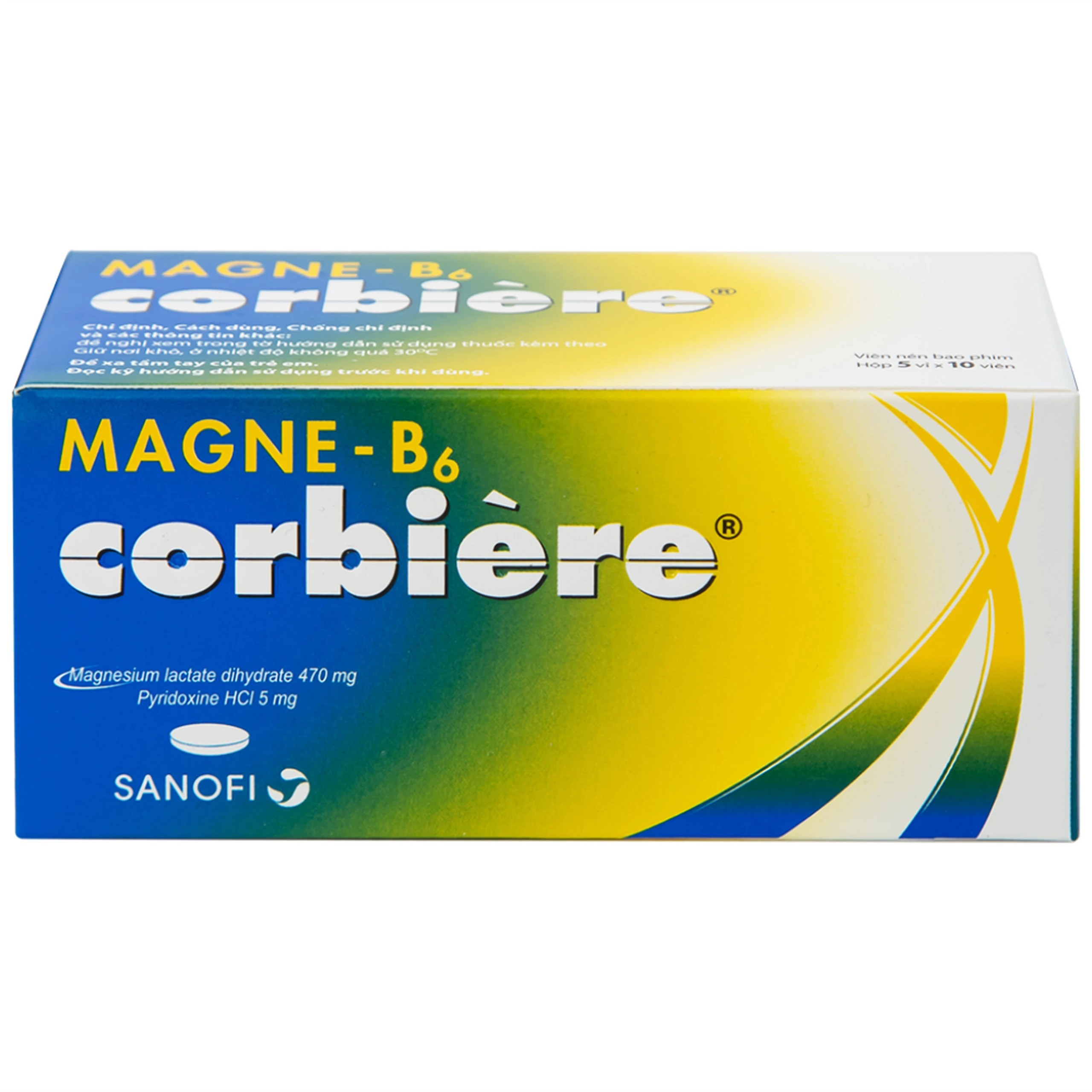 Viên nén Magne-B6 Corbière Sanofi điều trị thiếu magnesi riêng biệt hay kết hợp (5 vỉ x 10 viên)