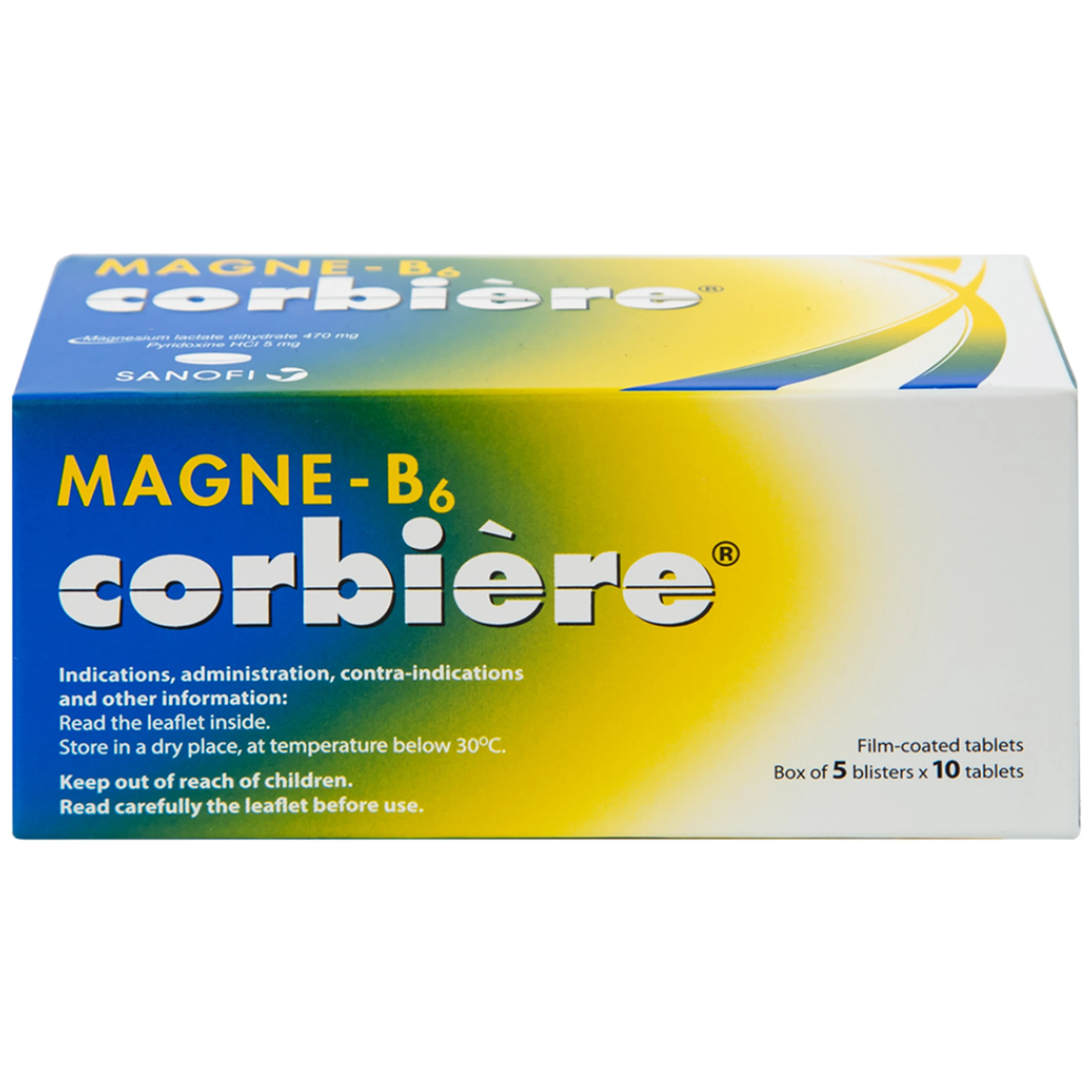 Viên nén Magne-B6 Corbière Sanofi điều trị thiếu magnesi riêng biệt hay kết hợp (5 vỉ x 10 viên)
