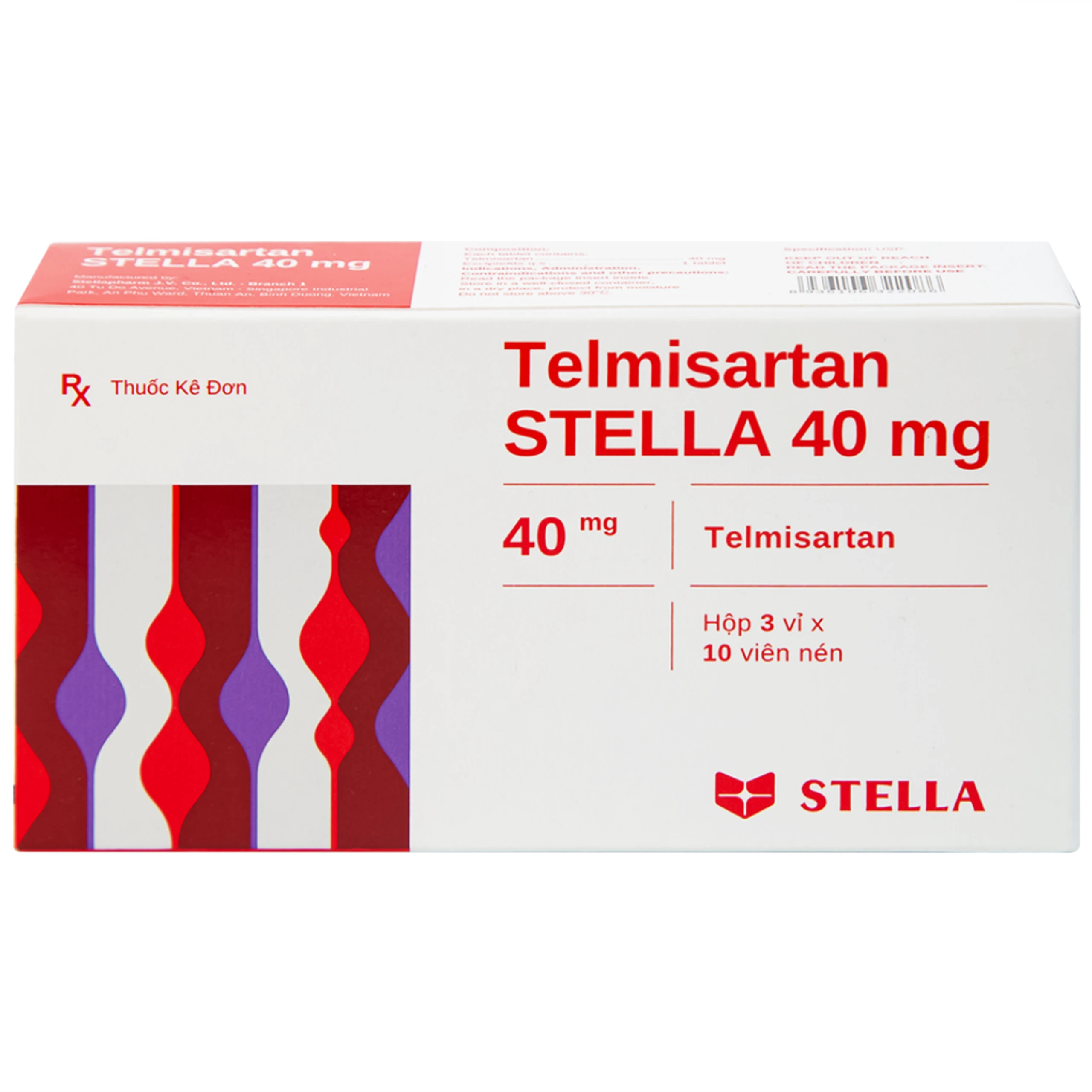 Thuốc Telmisartan Stella 40mg điều trị tăng huyết áp, phòng ngừa tim mạch (3 vỉ x 10 viên) 