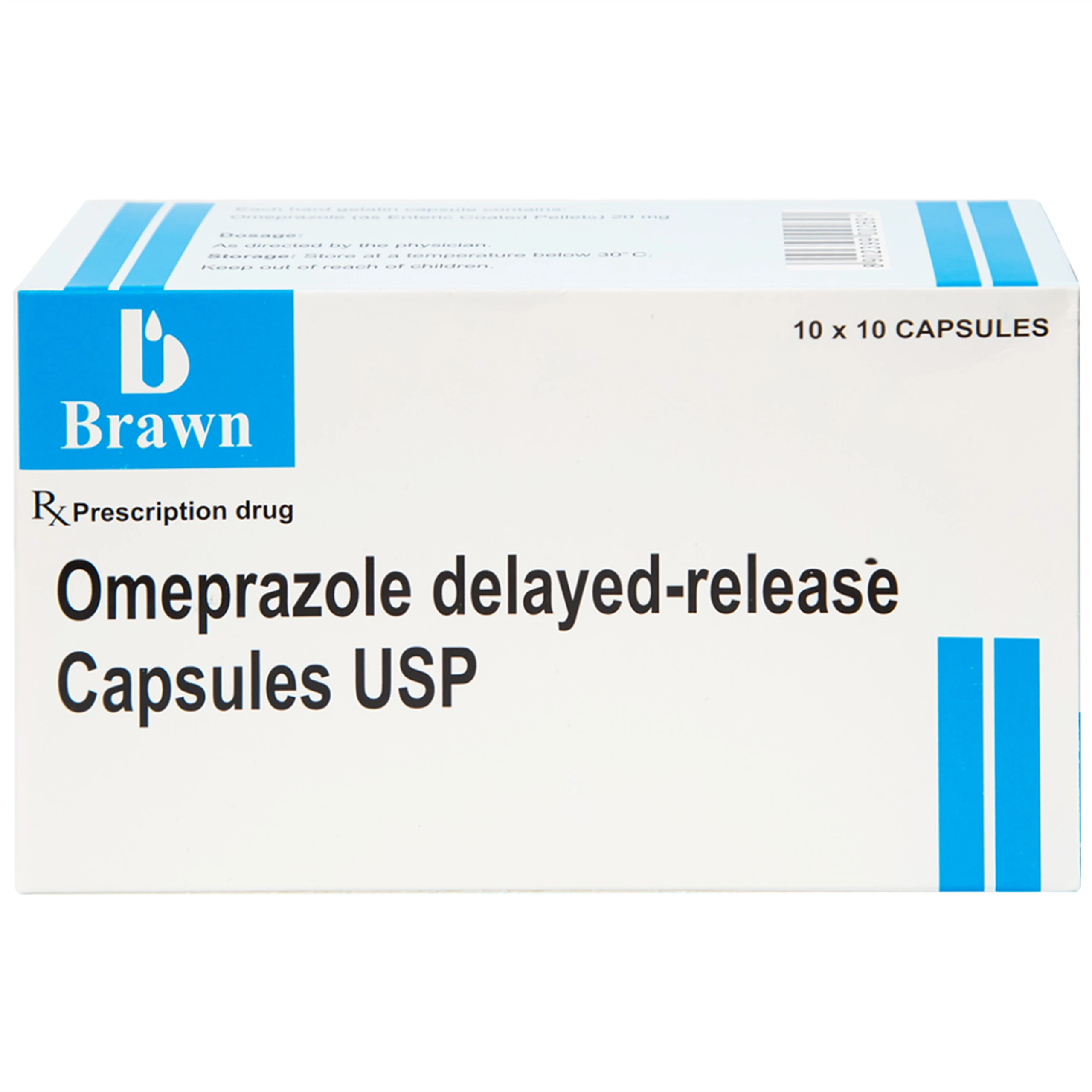 Thuốc Omeprazole 20mg Delayed Release Brawn điều trị loét dạ dày tá tràng (10 vỉ x 10 viên)