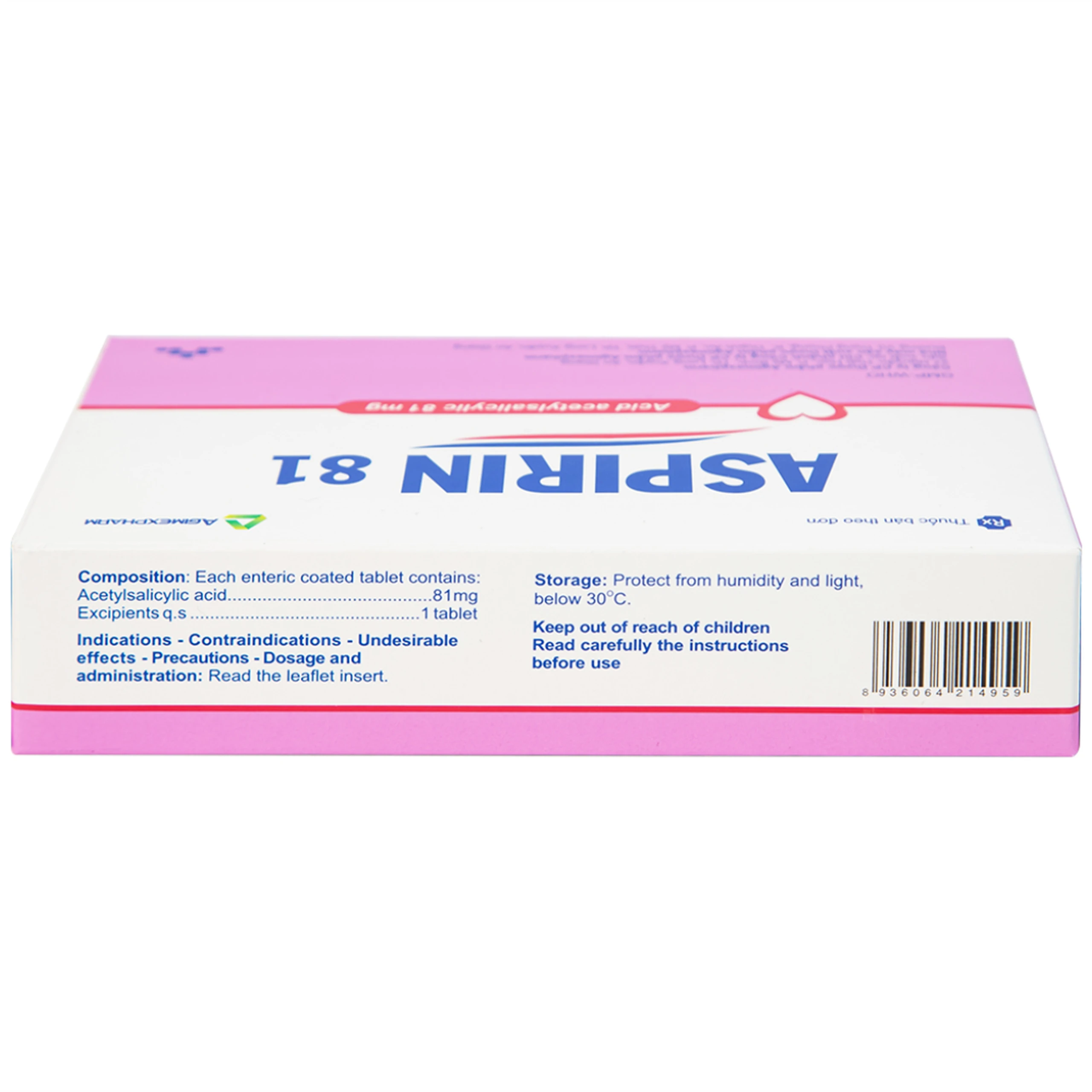 Thuốc Aspirin 81 Agimexpharm phòng ngừa nhồi máu cơ tim, đột quỵ (20 vỉ x 10 viên)