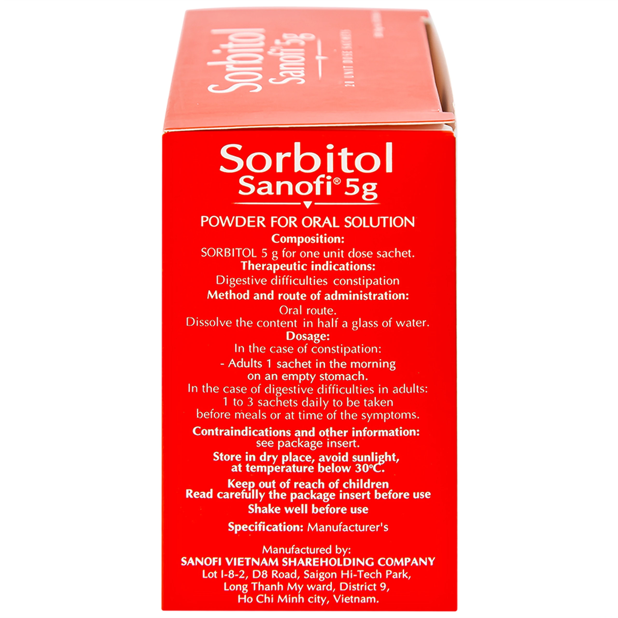 Thuốc bột Sorbitol Sanofi 5g điều trị triệu chứng táo bón, khó tiêu (20 gói x 5g)