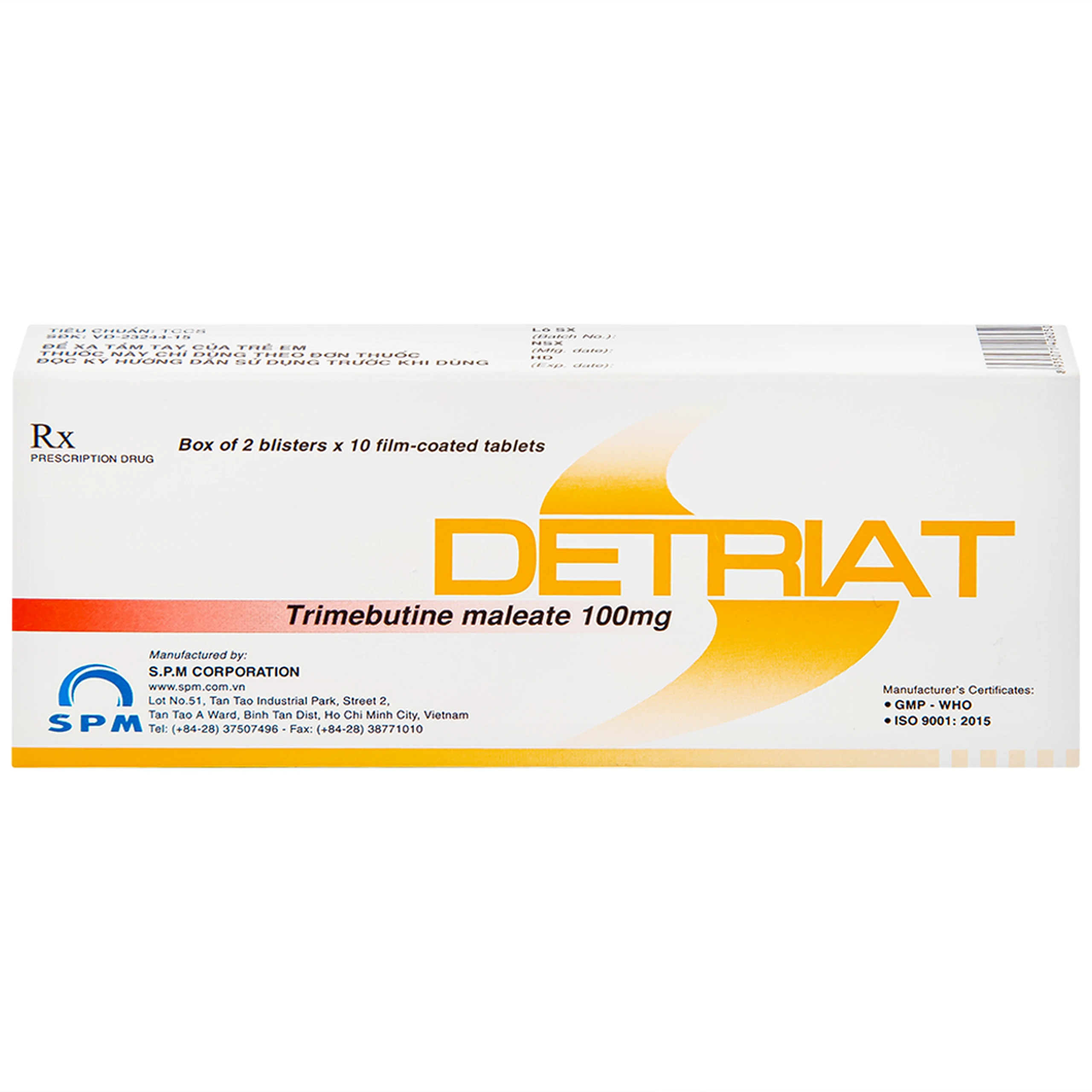 Thuốc Detriat điều trị triệu chứng đau, rối loạn chuyển vận ruột, khó chịu đường ruột (2 vỉ x 10 viên)