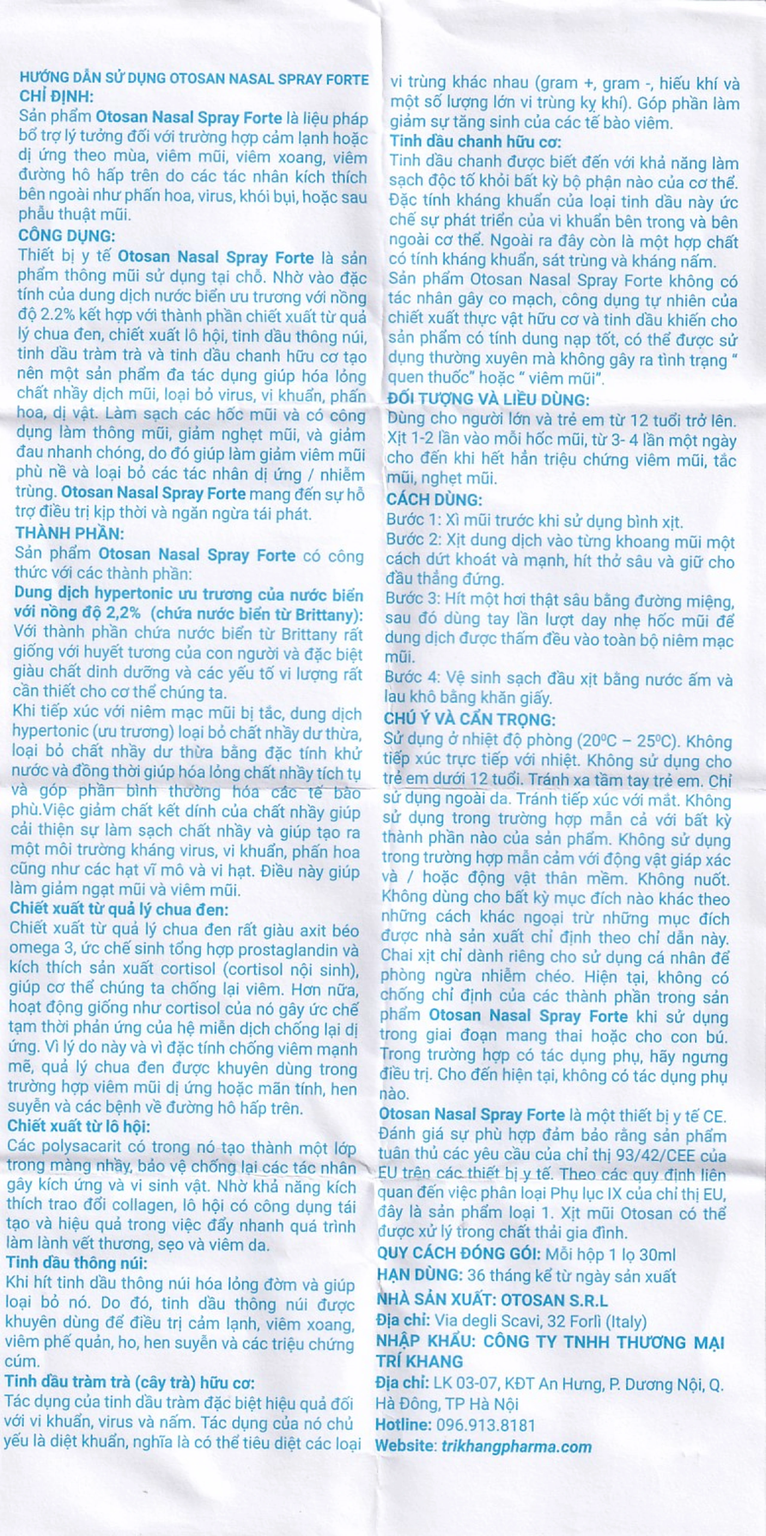 Xịt mũi người lớn Otosan Nasal Spray Forte 30ml hỗ trợ điều trị viêm mũi, viêm xoang