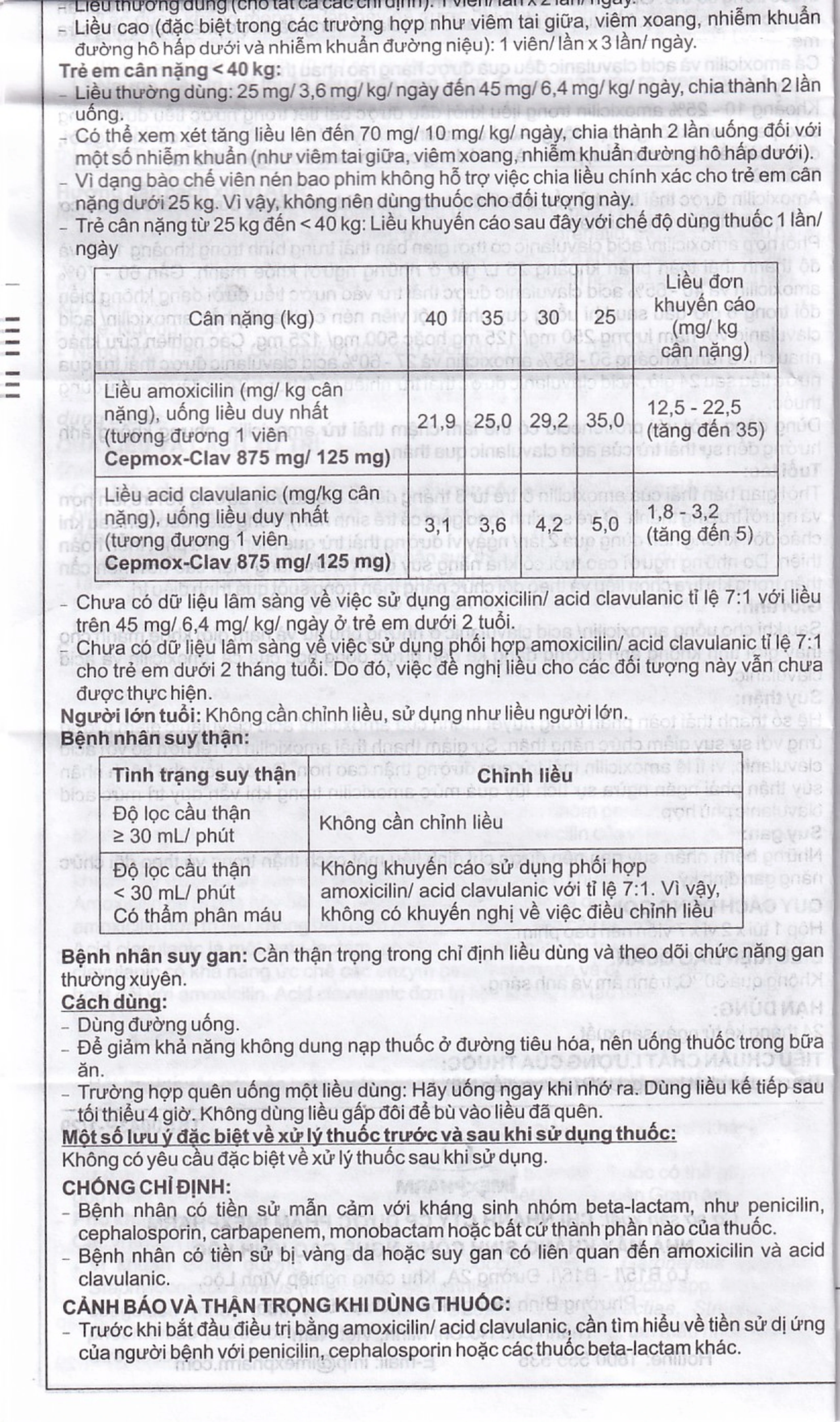 Thuốc Cepmox-Clav 875mg/125mg Imexpharm điều trị viêm xoang cấp tính do vi khuẩn, viêm tai giữa cấp tính (2 vỉ x 7 viên)