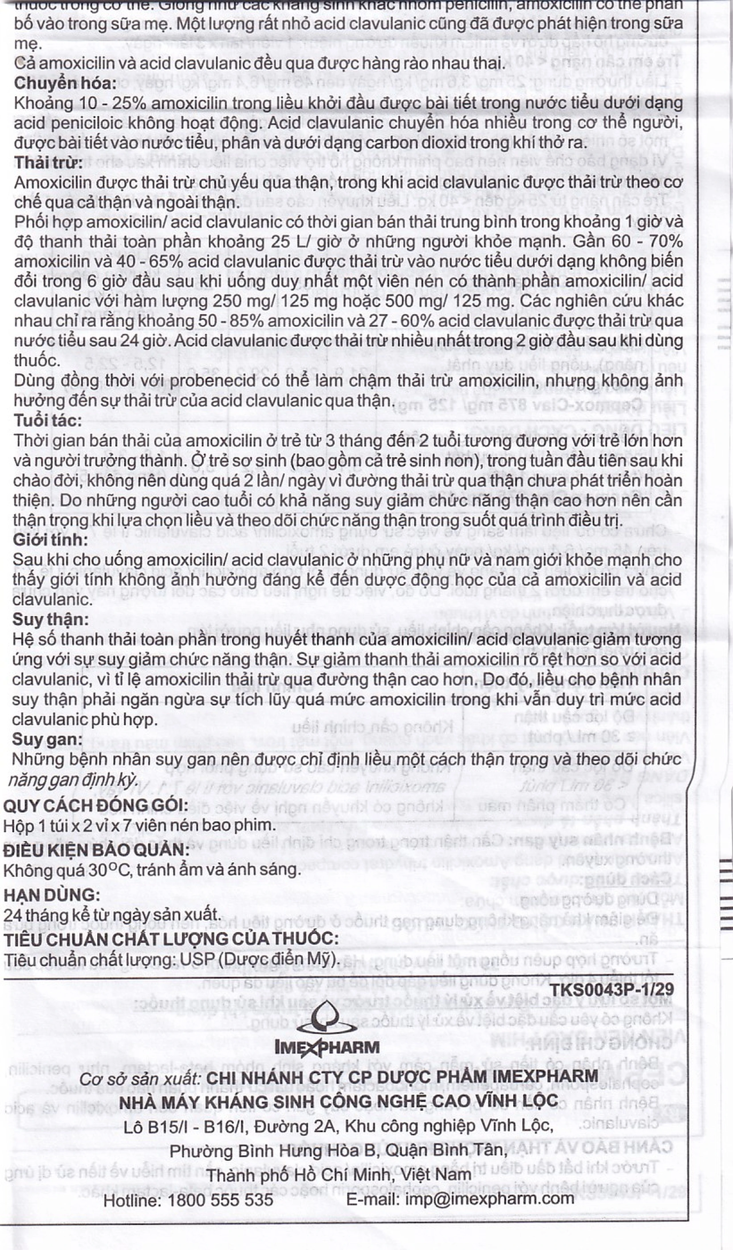 Thuốc Cepmox-Clav 875mg/125mg Imexpharm điều trị viêm xoang cấp tính do vi khuẩn, viêm tai giữa cấp tính (2 vỉ x 7 viên)