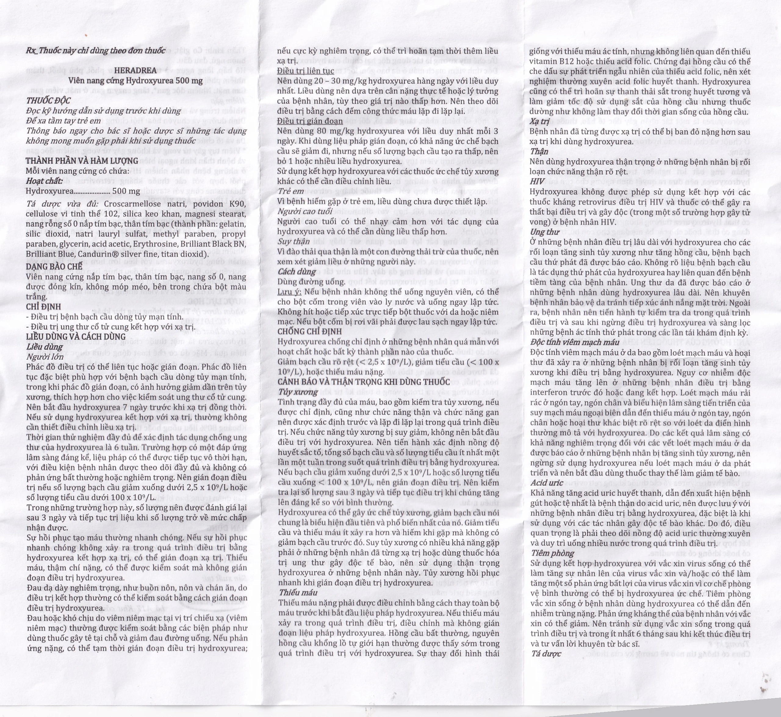 Thuốc Heradrea 500 Herabiopharm điều trị bệnh bạch cầu dòng tủy mạn tính (10 vỉ x 10 viên)