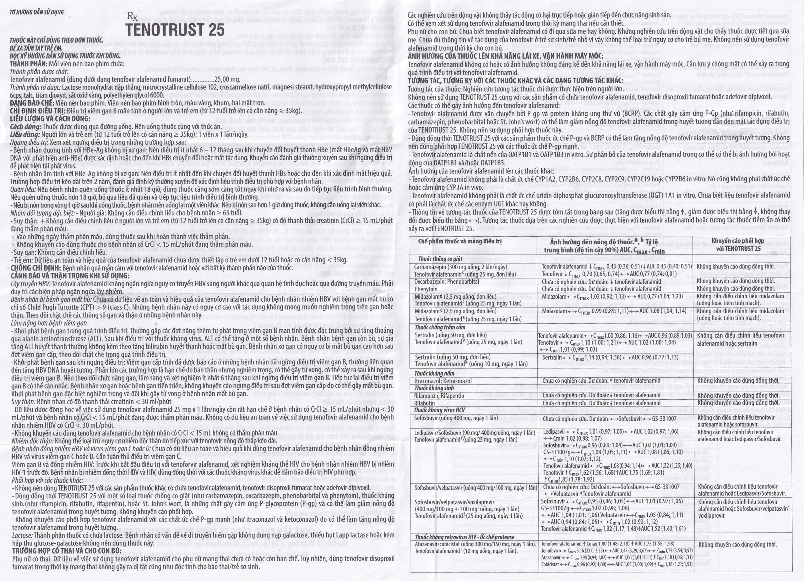 Thuốc Tenotrust 25 BV Pharma điều trị viêm gan B mãn tính ở người lớn và trẻ em (3 vỉ x 10 viên)