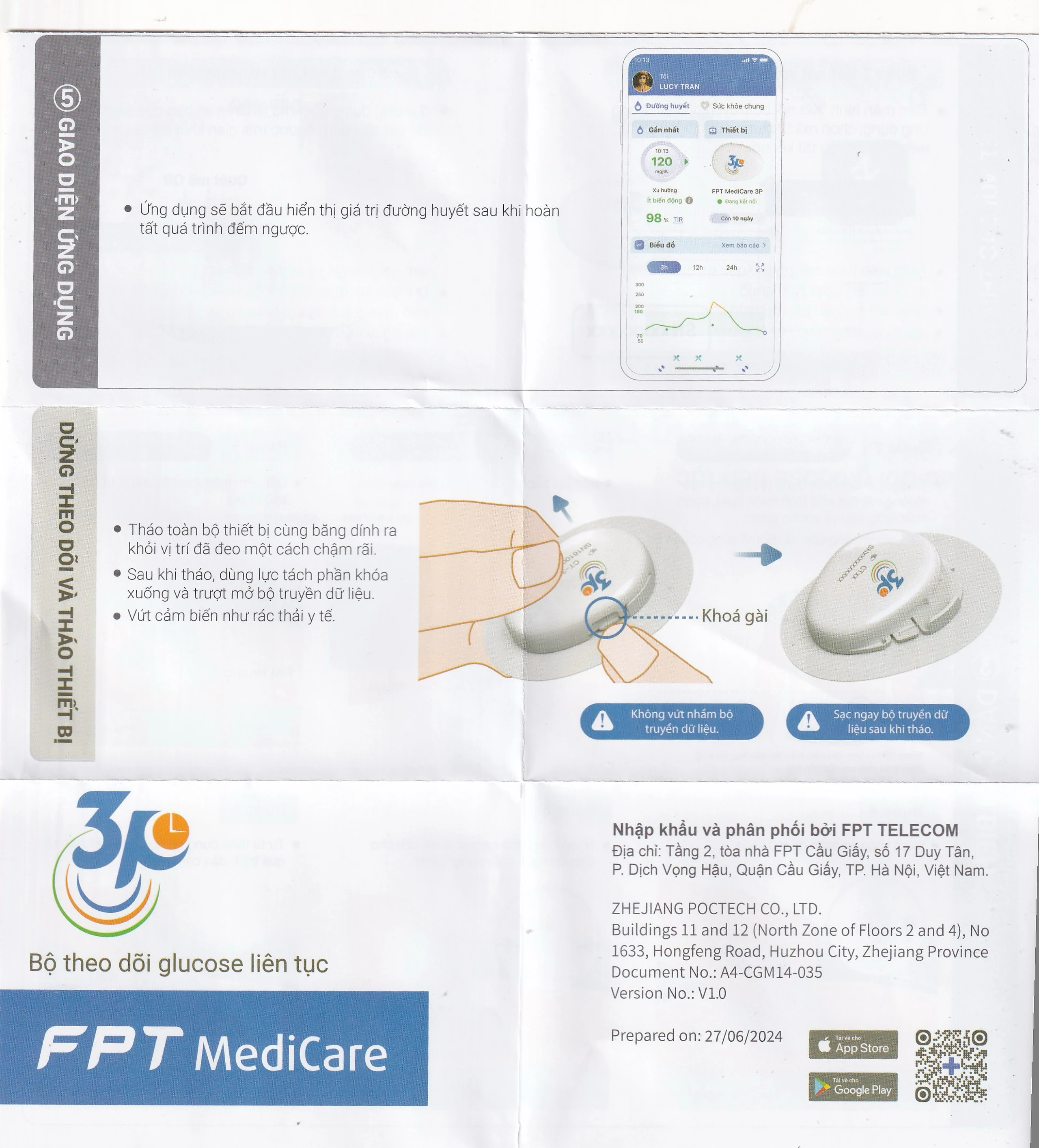 Bộ truyền dữ liệu máy đo đường huyết liên tục 3P dùng cho người bị tiểu đường