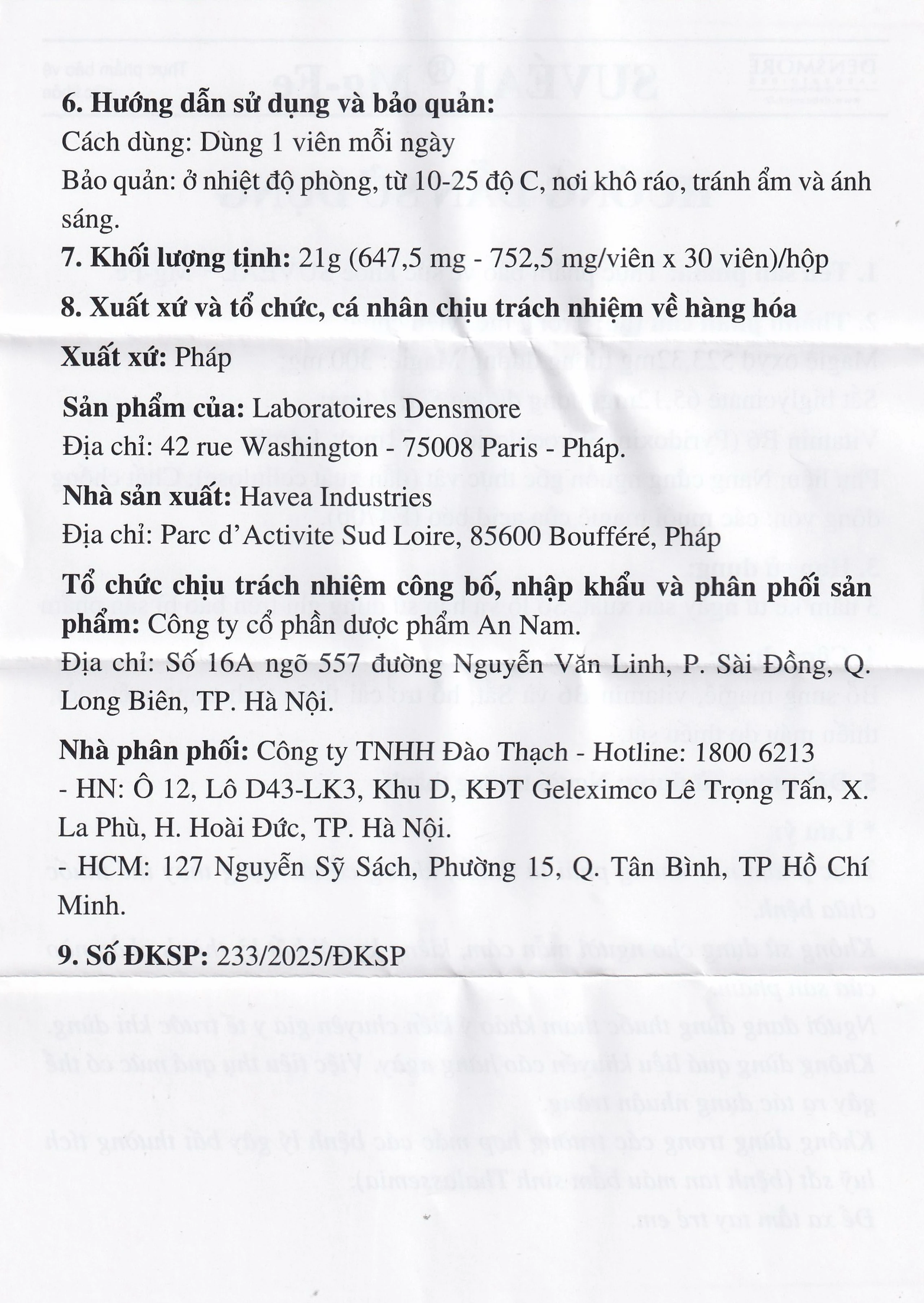 Viên uống Suvéal Magne-Fer Densmore bổ sung magie, vitamin B6 và sắt cho cơ thể (2 vỉ x 15 viên) 9