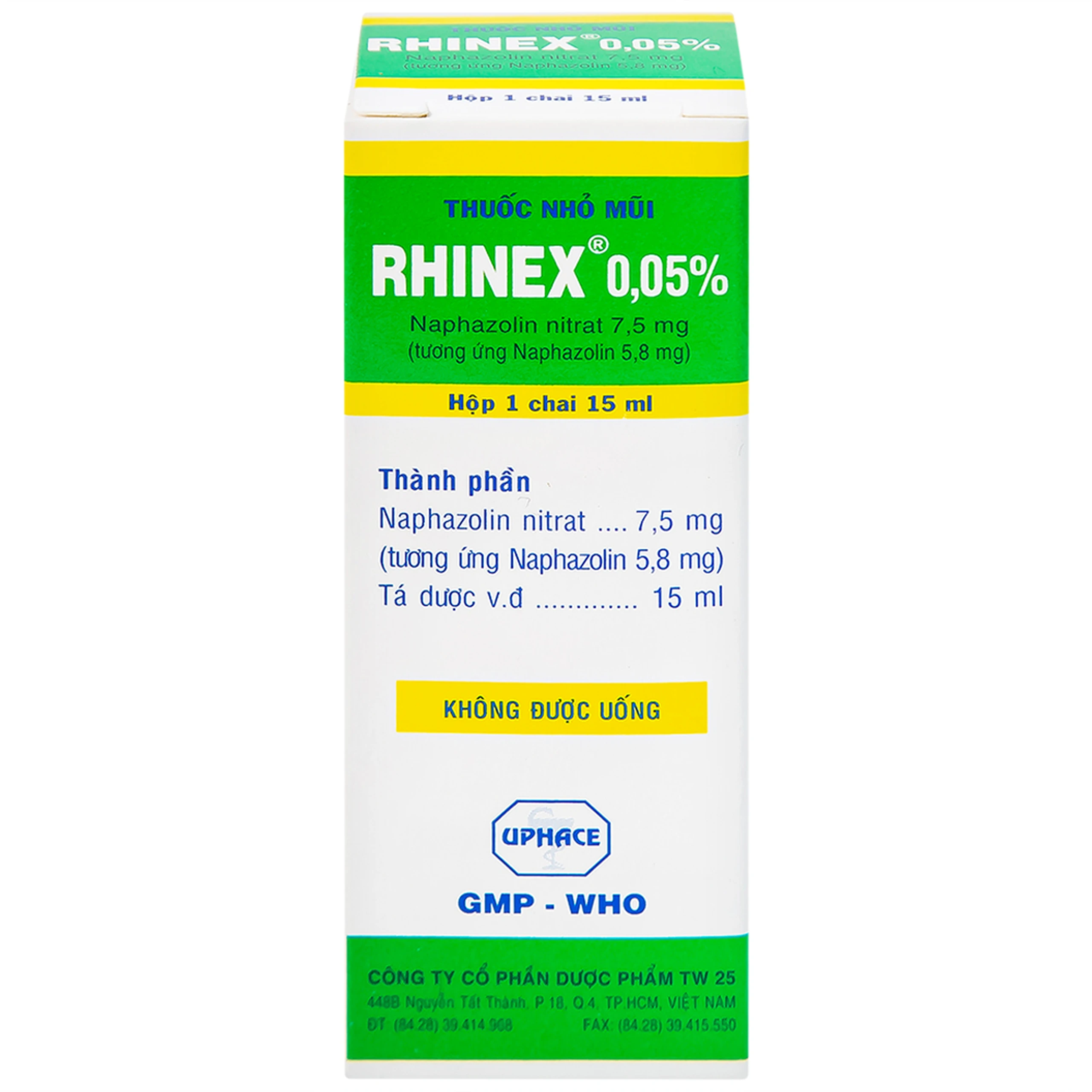 Thuốc nhỏ mũi Rhinex 0.05% Uphace giảm sung huyết, viêm xoang, viêm mũi dị ứng (15ml)