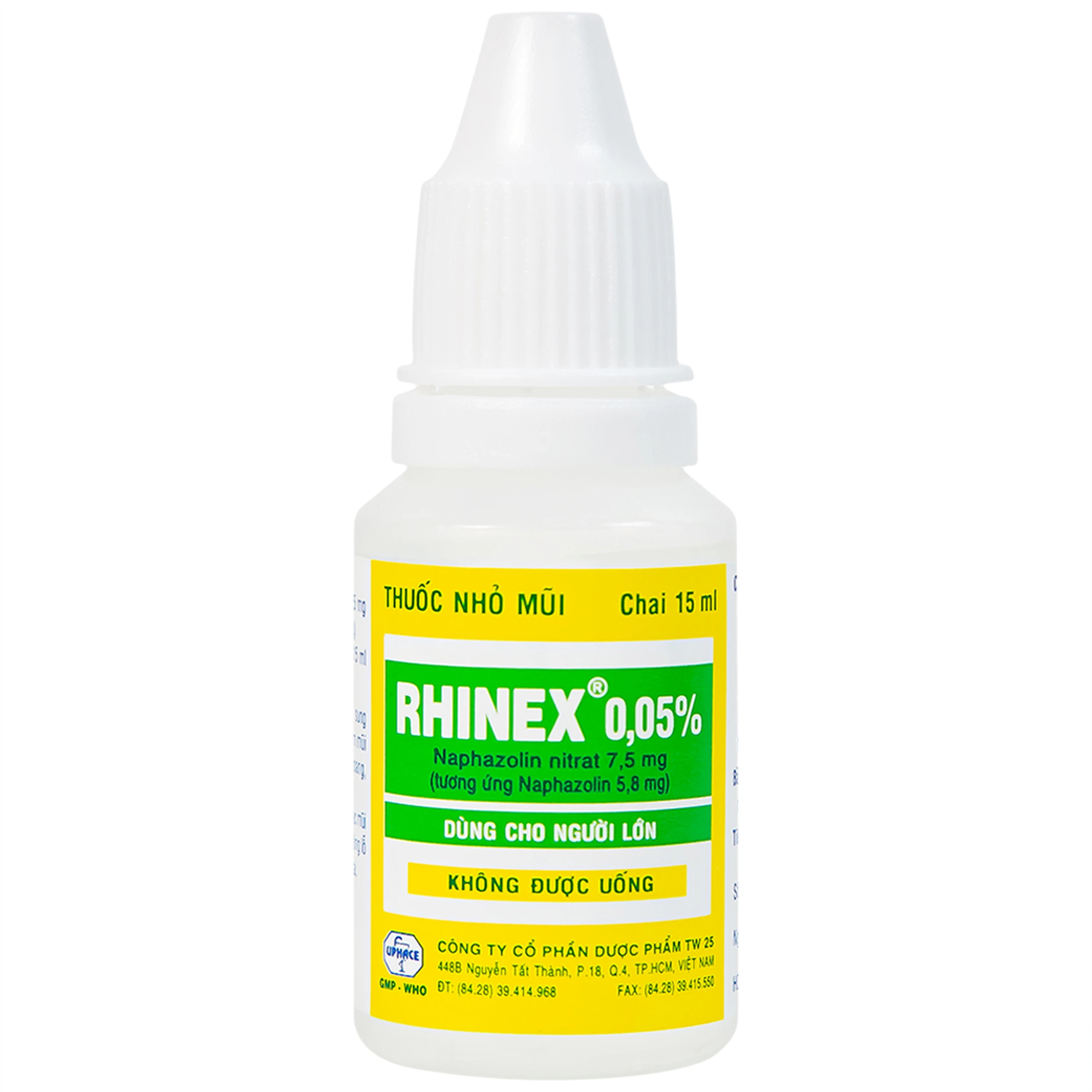 Thuốc nhỏ mũi Rhinex 0.05% Uphace giảm sung huyết, viêm xoang, viêm mũi dị ứng (15ml)