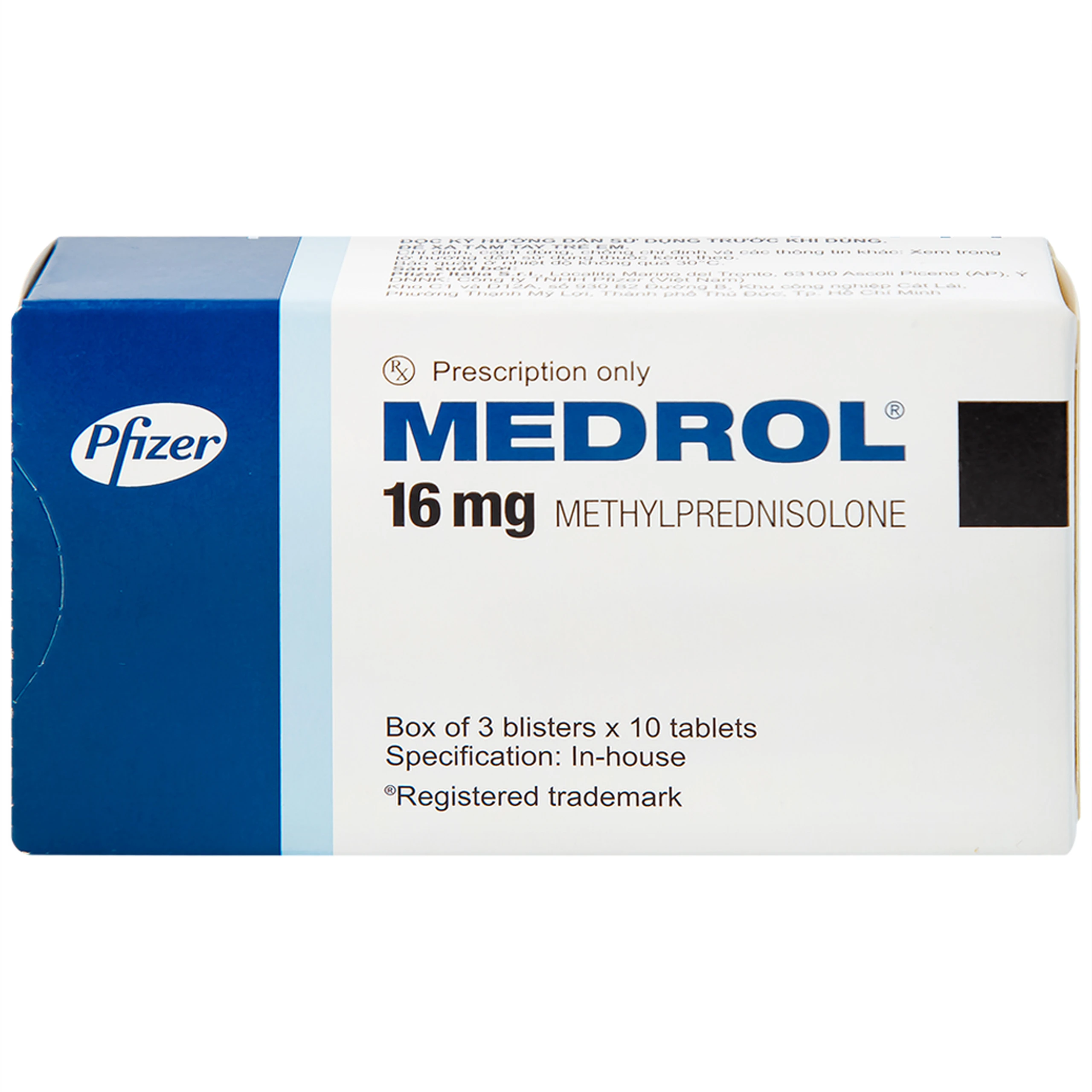 Thuốc Medrol 16mg Pfizer kháng viêm, điều trị rối loạn nội tiết, viêm tuyến giáp (3 vỉ x 10 viên)