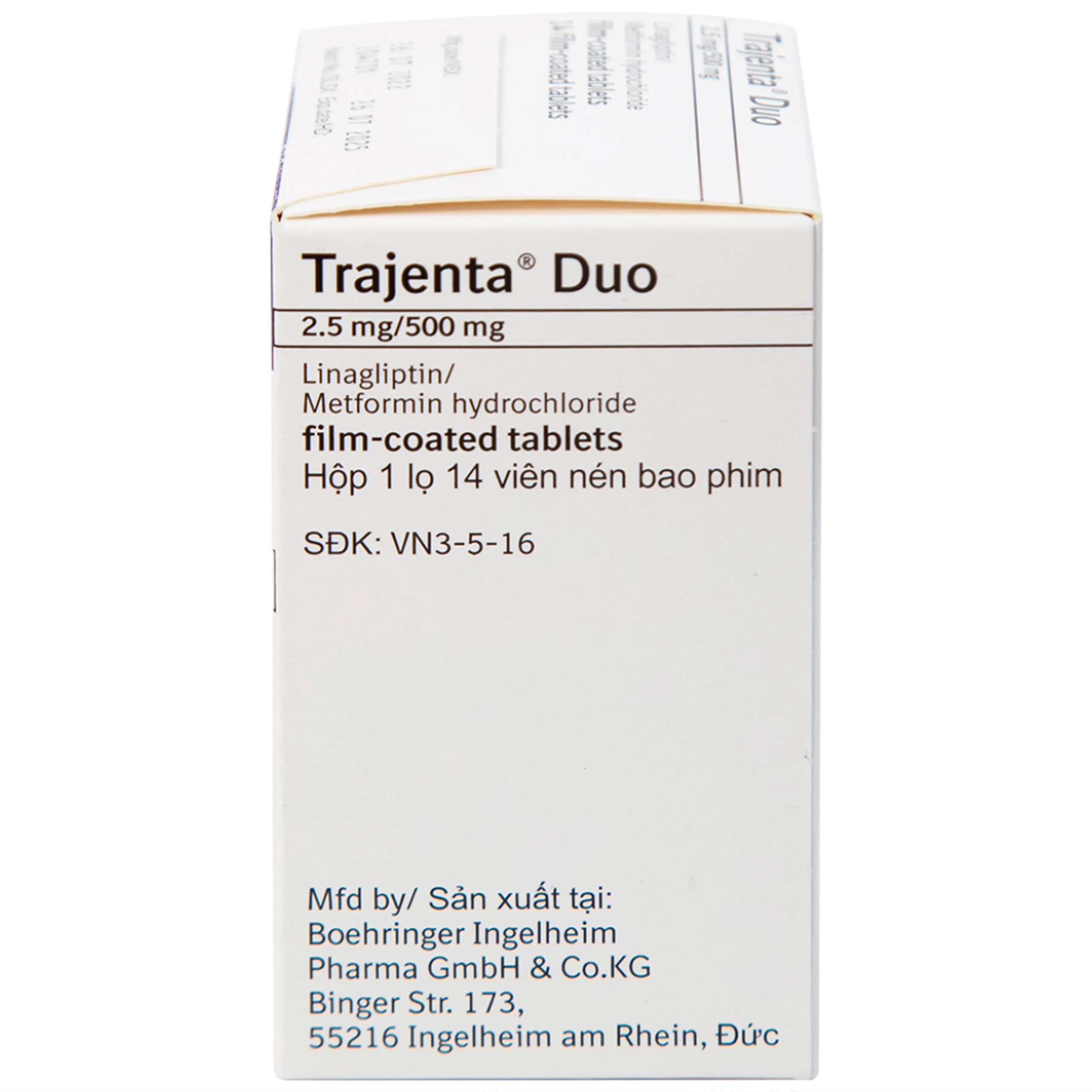 Thuốc Trajenta Duo 2.5mg/500mg Boehringer điều trị đái tháo đường típ 2 (14 viên)