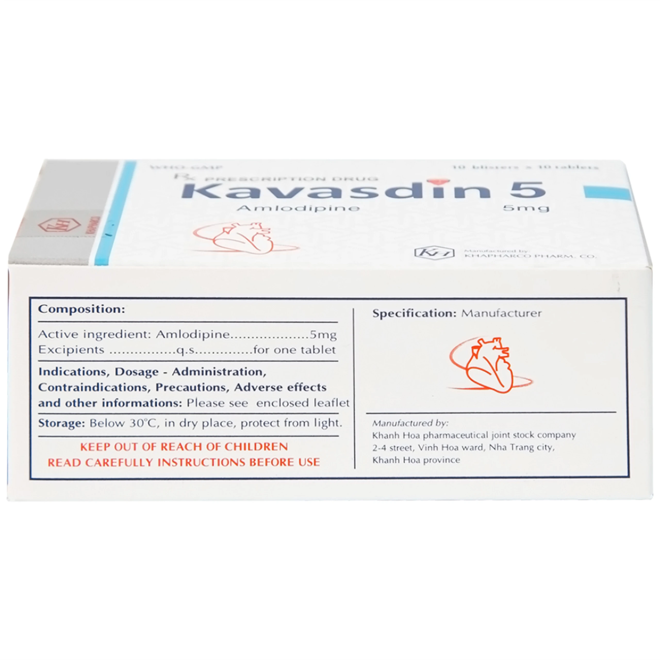 Thuốc Kavasdin 5 Khánh Hòa hỗ trợ điều trị tăng huyết áp (10 vỉ x 10 viên)