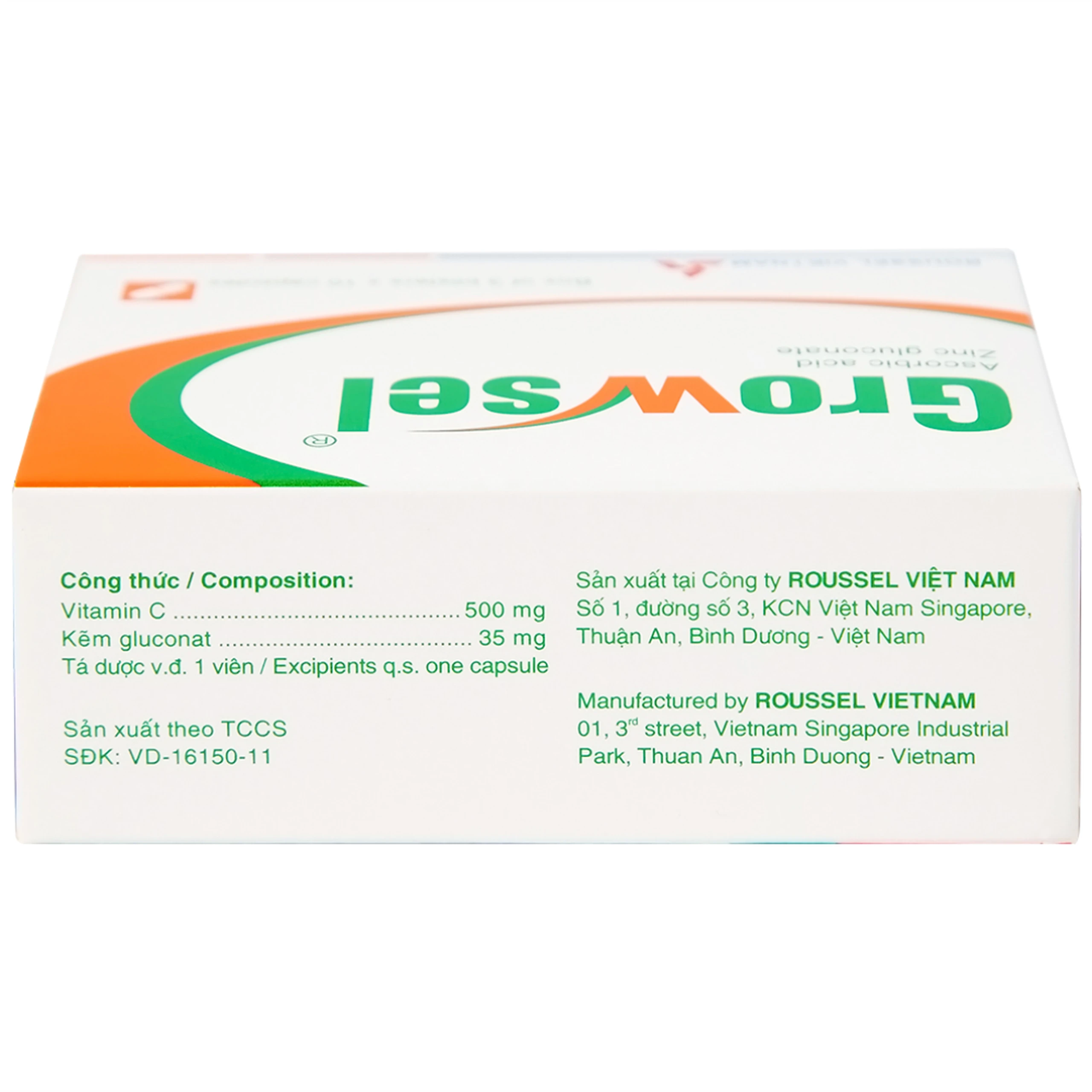 Thuốc Growsel Roussel điều trị bệnh do thiếu vitamin C và kẽm (3 vỉ x 10 viên)