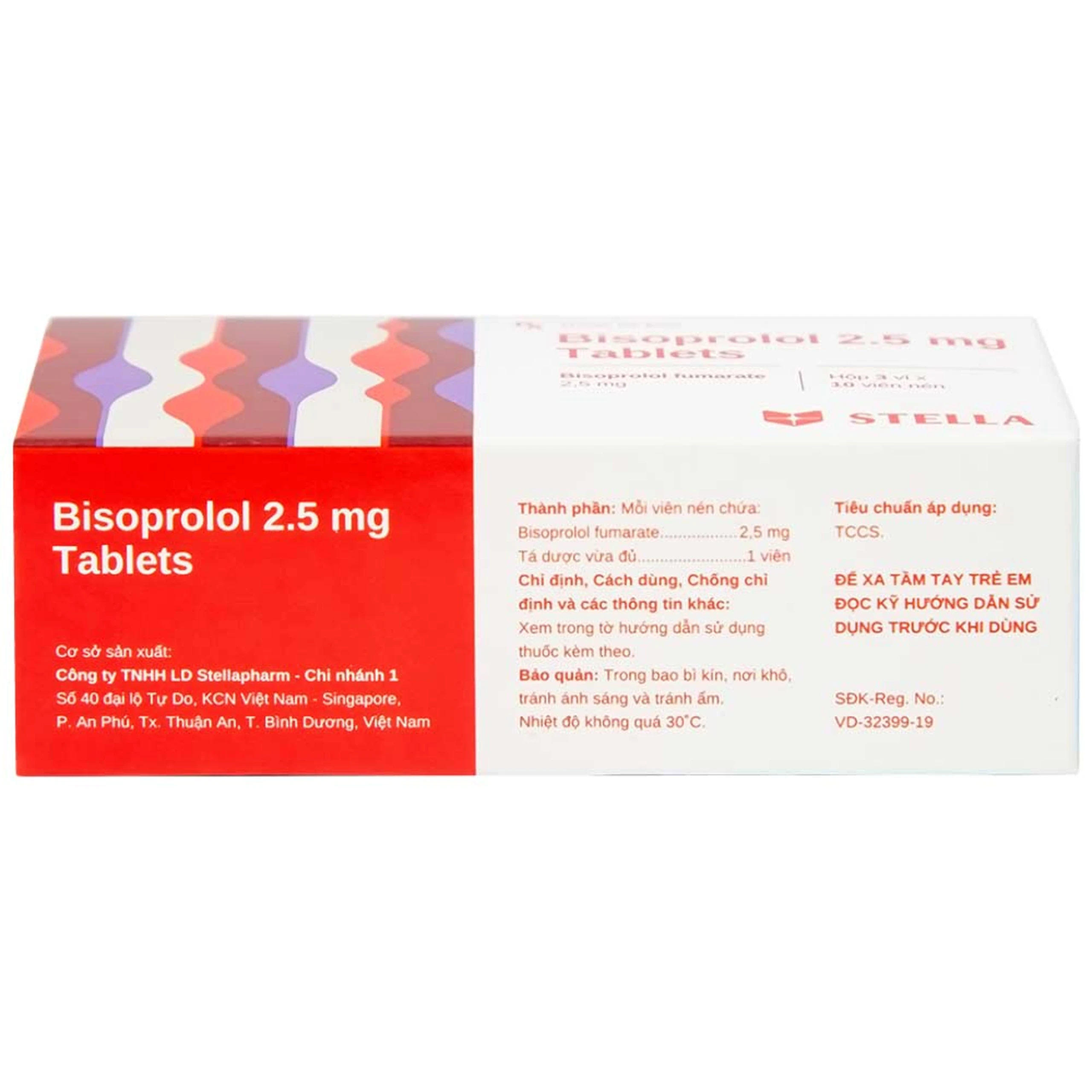 Thuốc Bisoprolol 2.5mg Tablets Stella điều trị tăng huyết áp, đau thắt ngực mạn tính ổn định (3 vỉ x 10 viên)