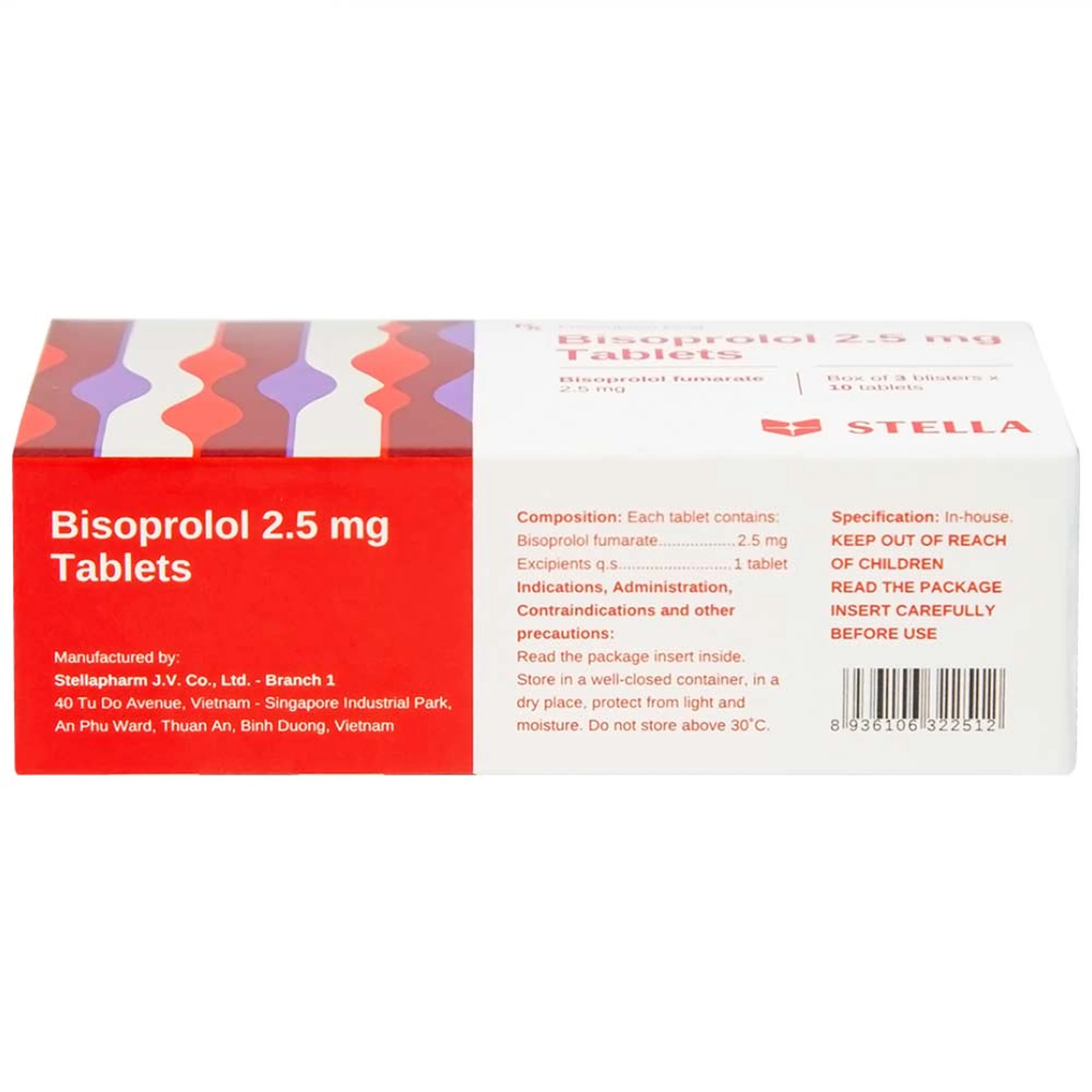 Thuốc Bisoprolol 2.5mg Tablets Stella điều trị tăng huyết áp, đau thắt ngực mạn tính ổn định (3 vỉ x 10 viên)