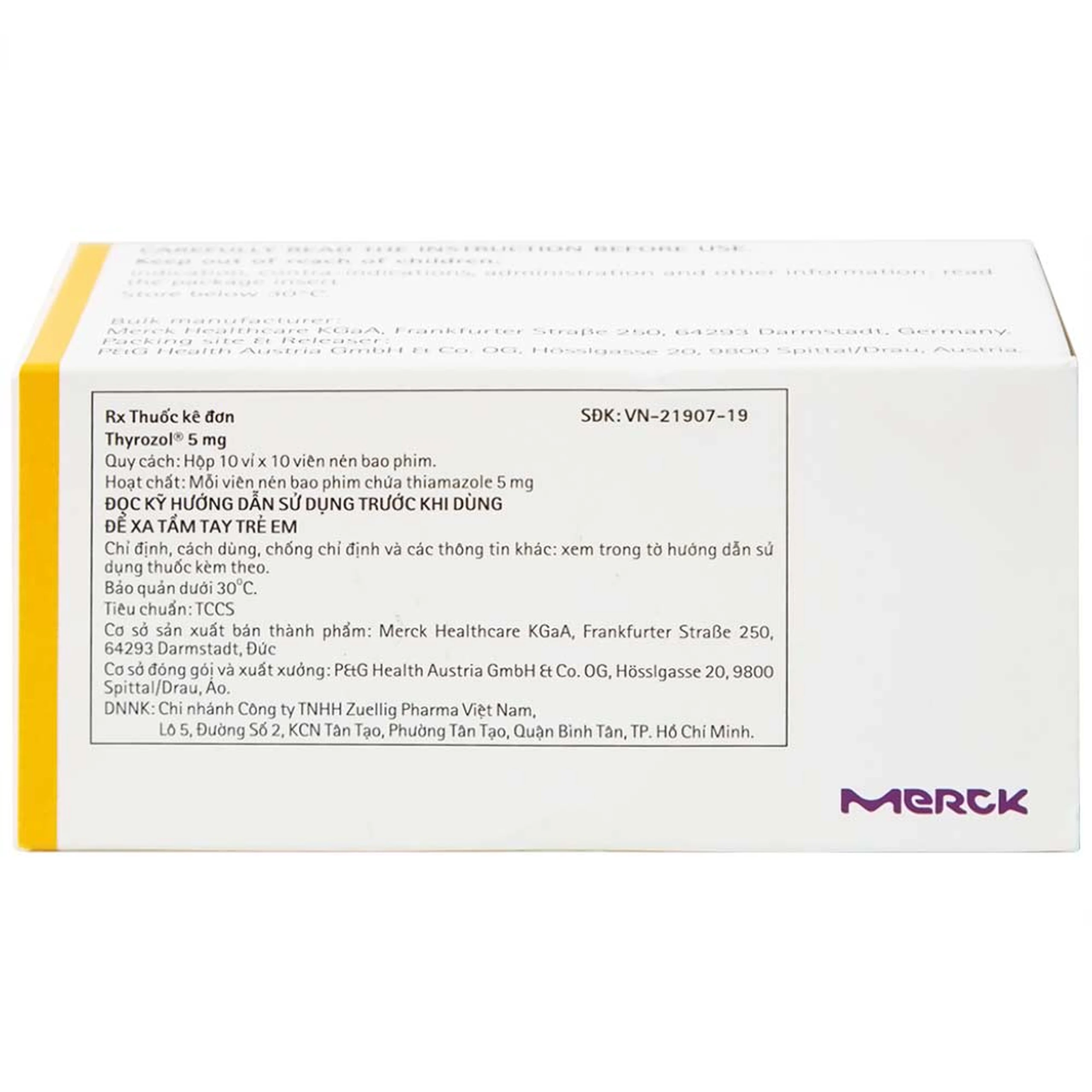 Thuốc Thyrozol 5mg Merck điều trị cường giáp (10 vỉ x 10 viên)
