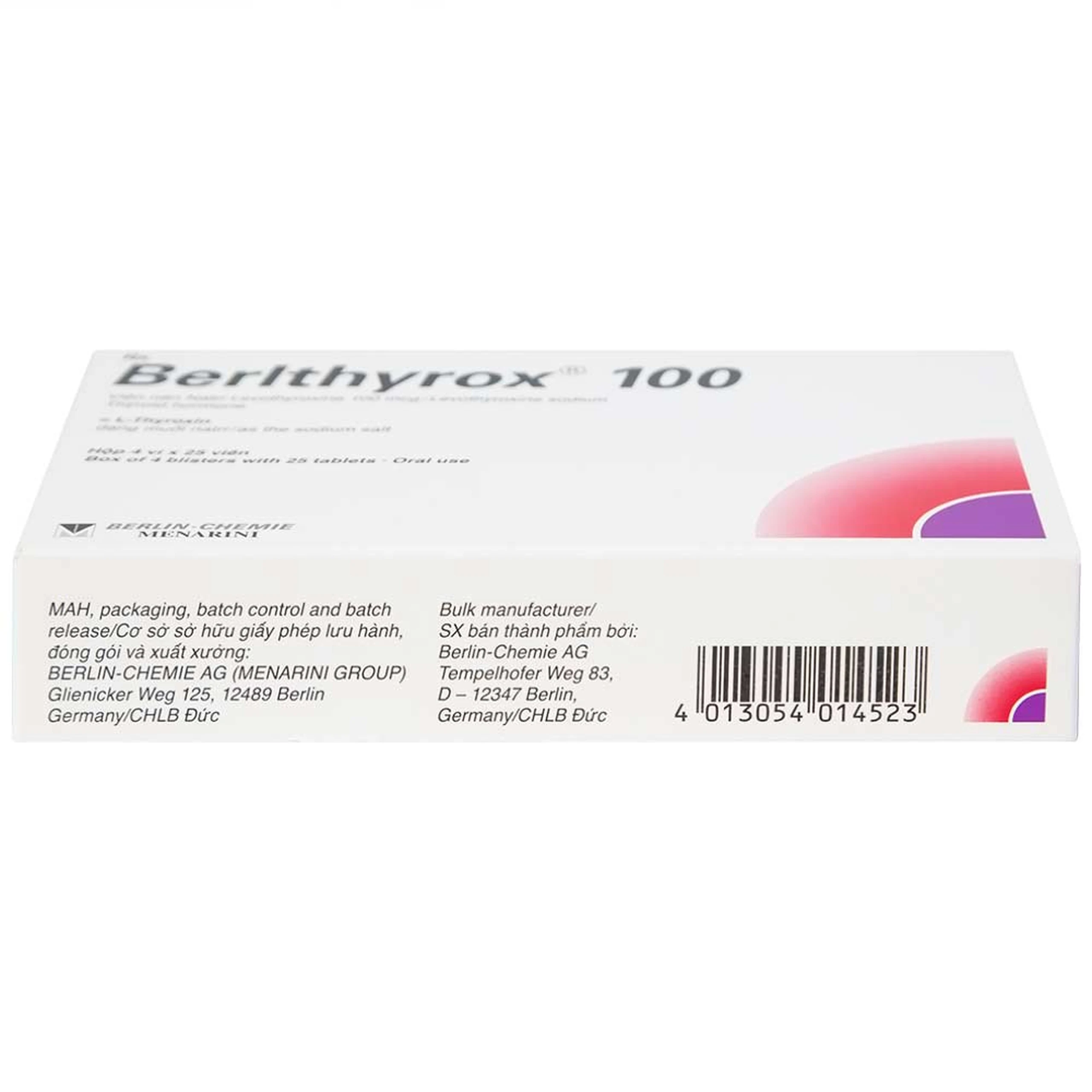 Thuốc Berlthyrox 100 Menarini điều trị thiểu năng tuyến giáp (4 vỉ x 25 viên)