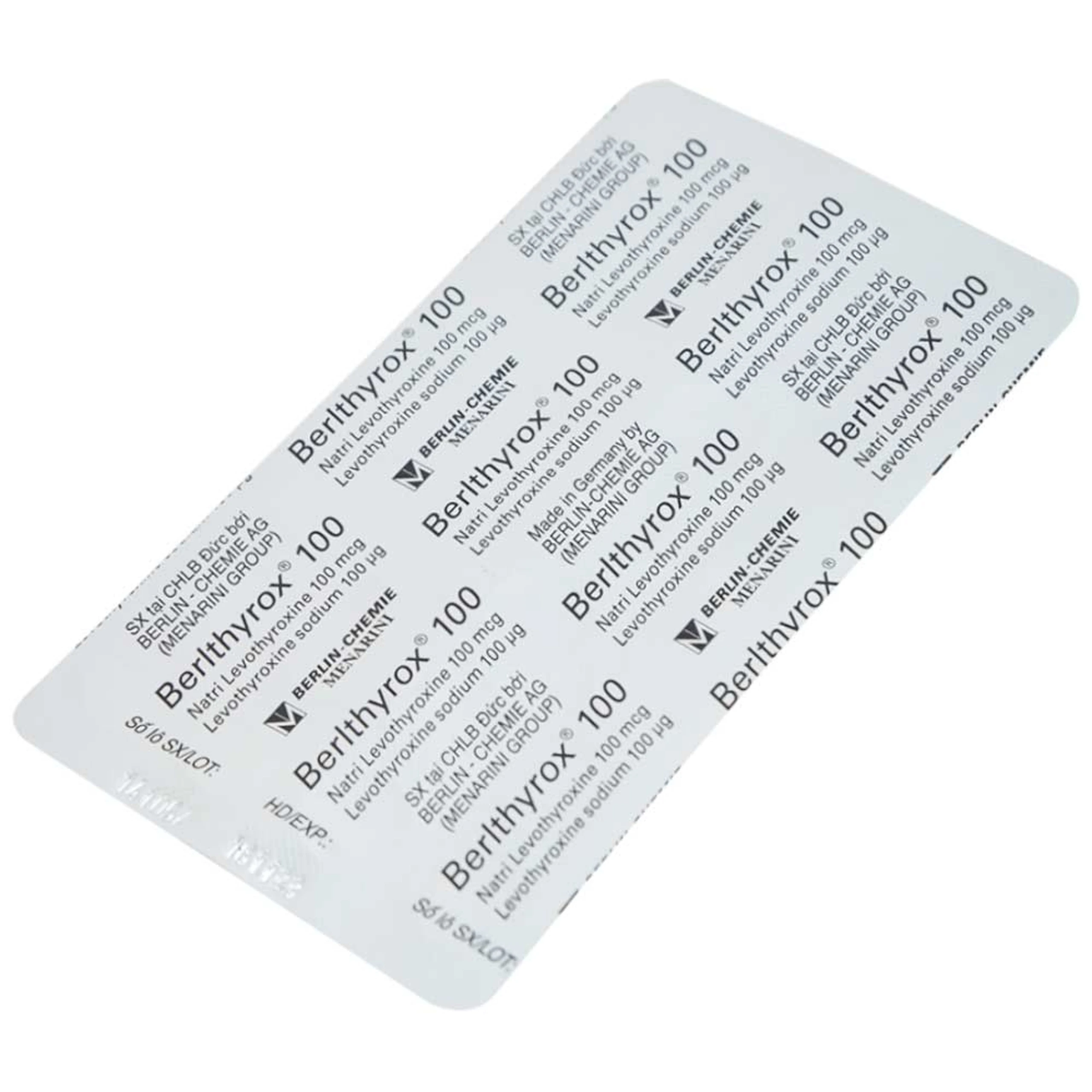 Thuốc Berlthyrox 100 Menarini điều trị thiểu năng tuyến giáp (4 vỉ x 25 viên)