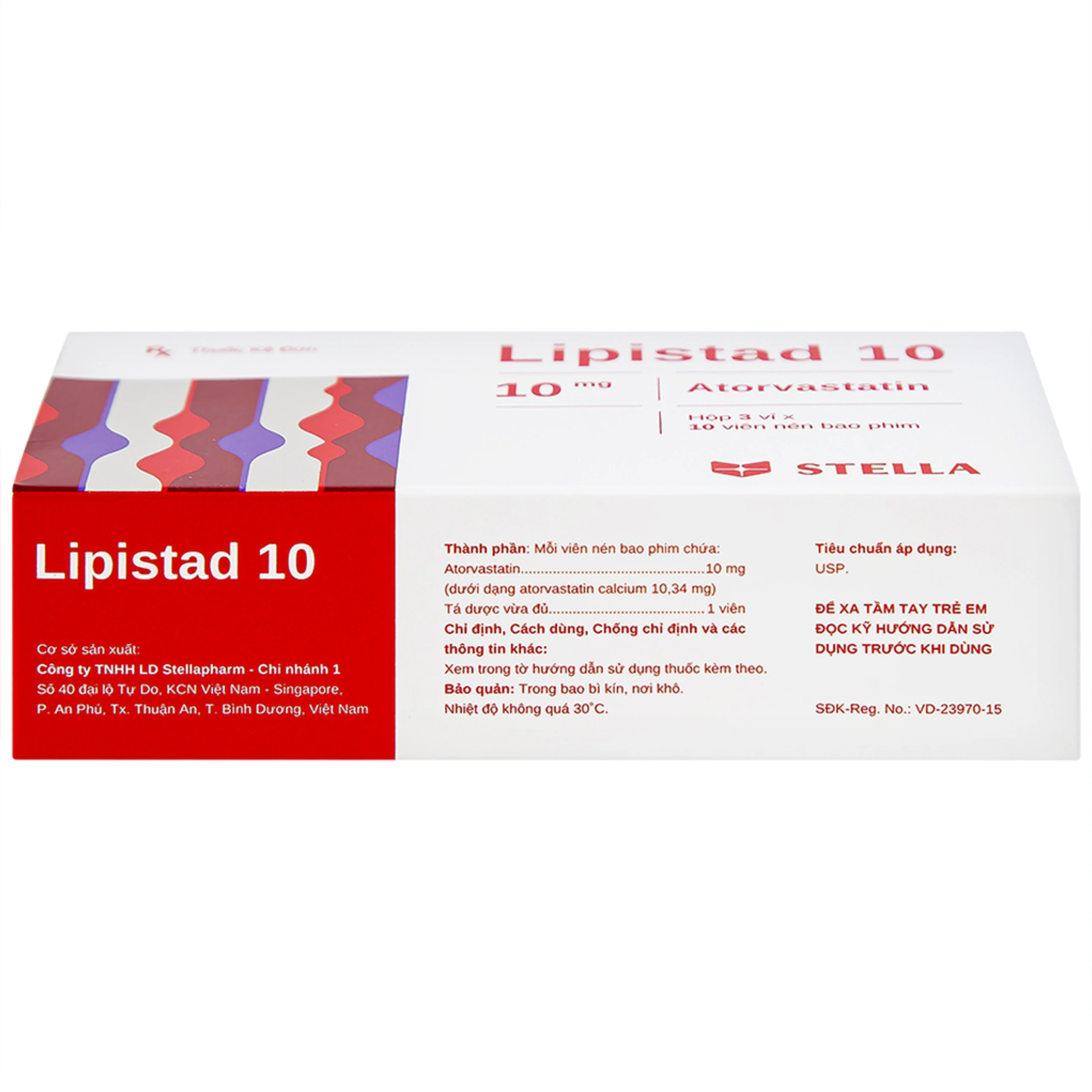 Viên nén Lipistad 10 Stella điều trị tăng cholesterol máu (3 vỉ x 10 viên)