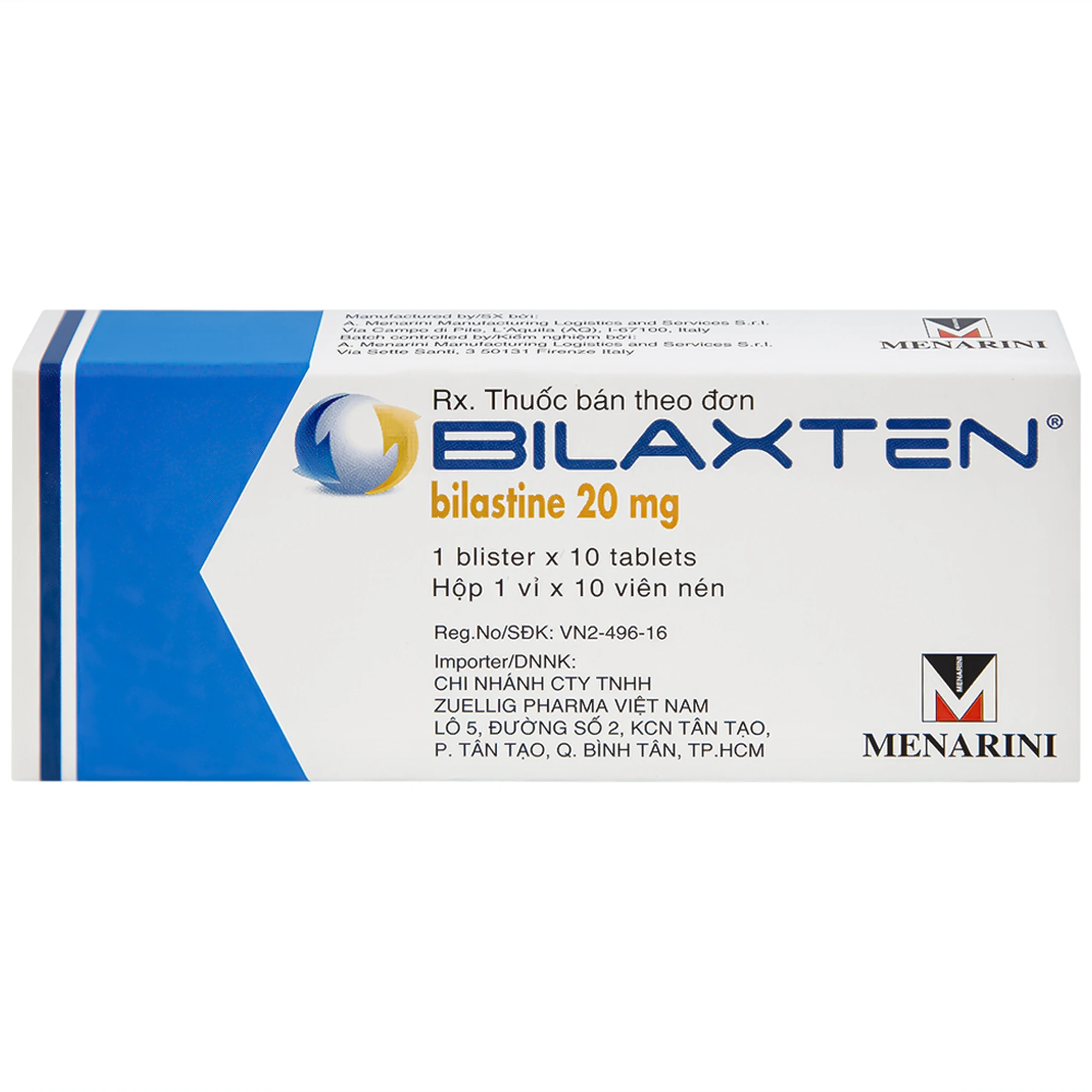 Thuốc Bilaxten 20mg Menarini điều trị viêm mũi dị ứng, mày đay (1 vỉ x 10 viên)