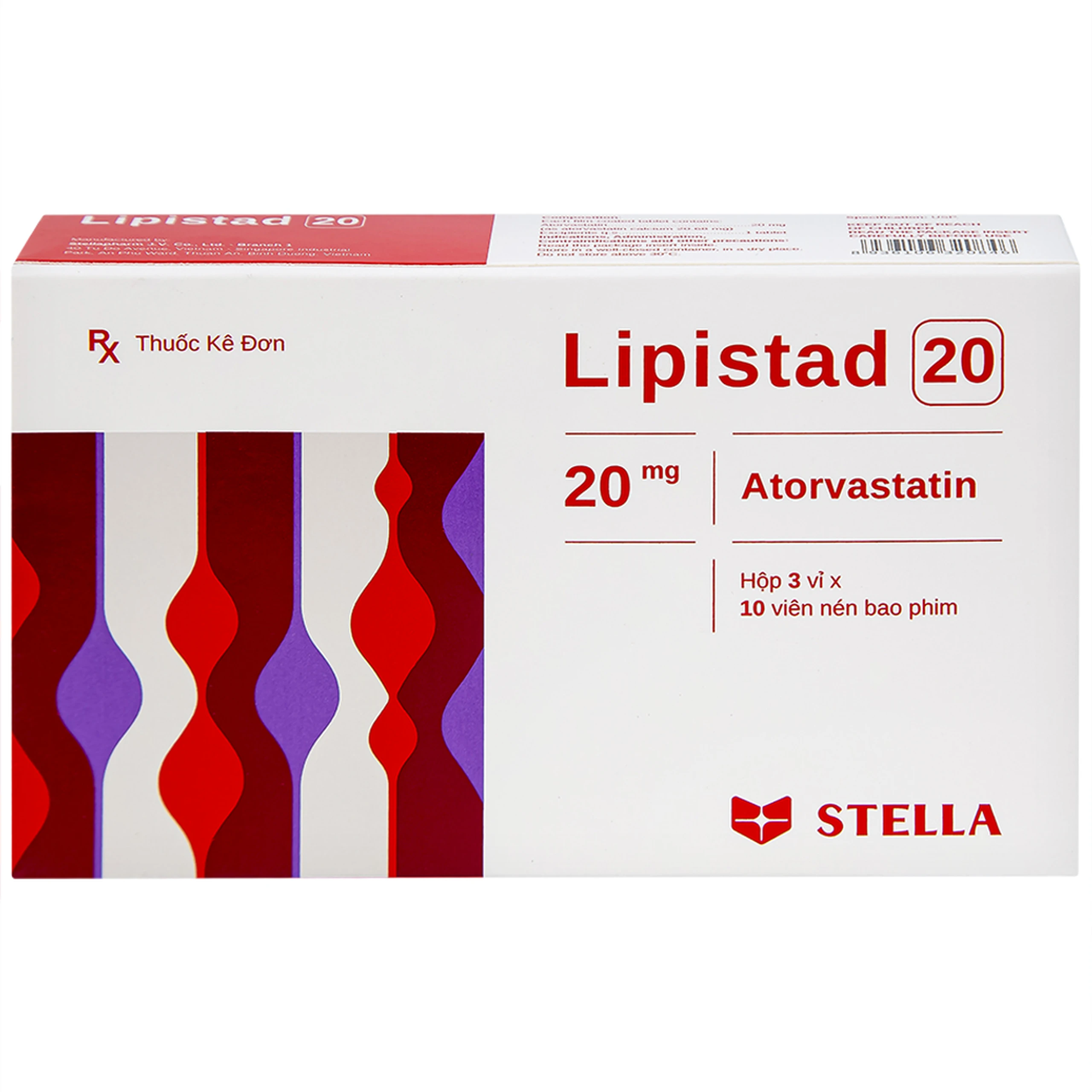Viên nén Lipistad 20 Stella điều trị tăng cholesterol máu (3 vỉ x 10 viên)