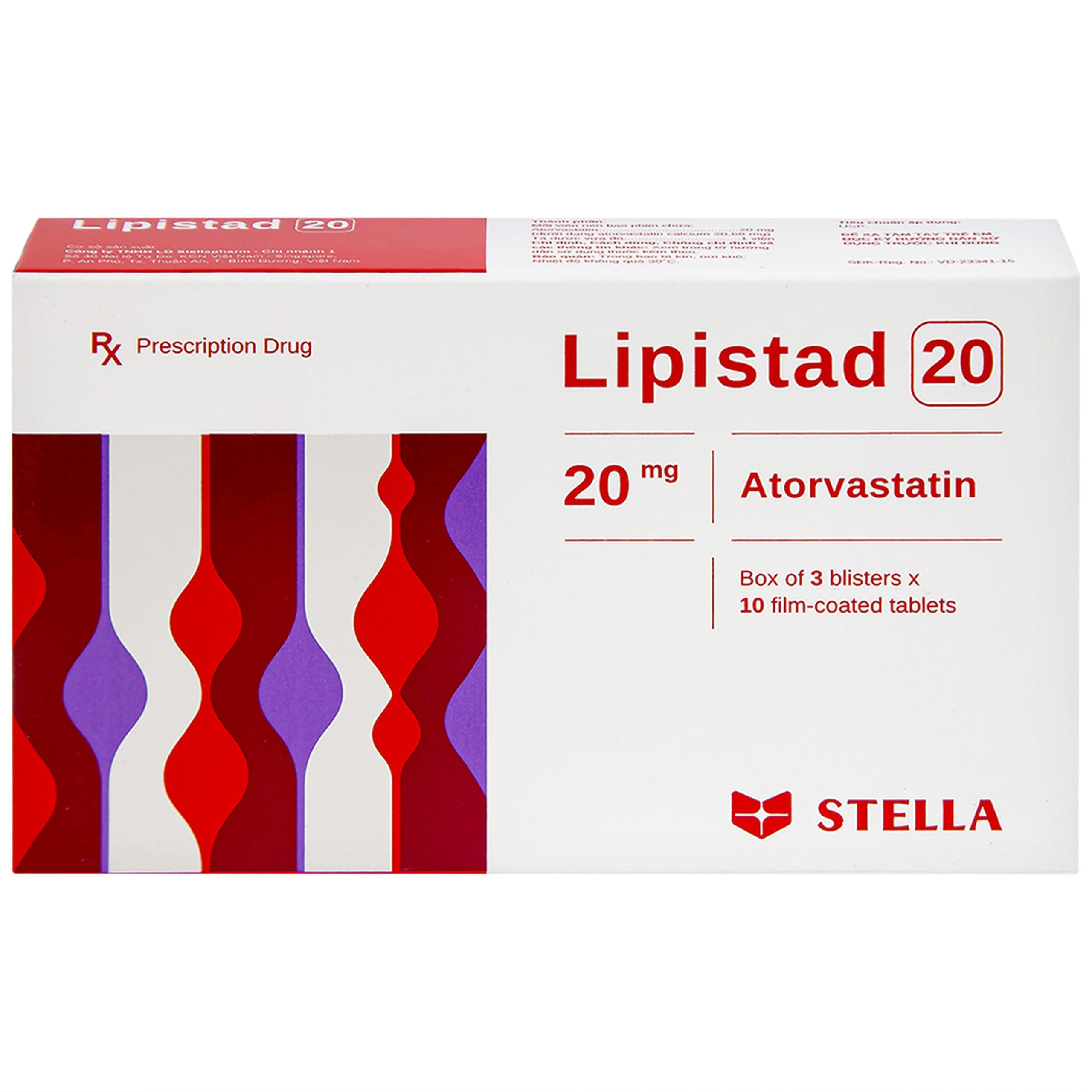 Viên nén Lipistad 20 Stella điều trị tăng cholesterol máu (3 vỉ x 10 viên)