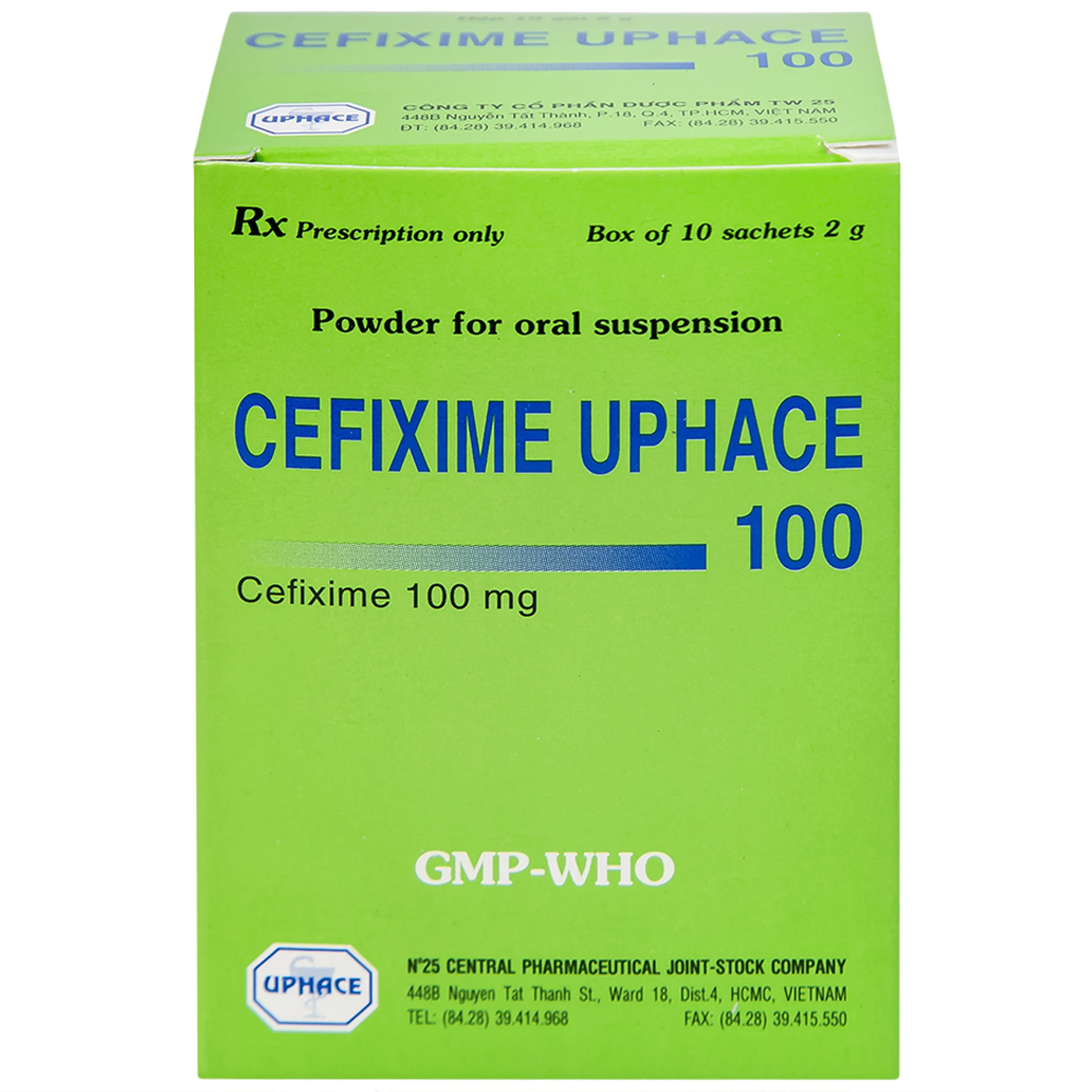 Bột pha hỗn dịch uống Cefixime Uphace 100mg điều trị nhiễm khuẩn (10 gói x 2g)