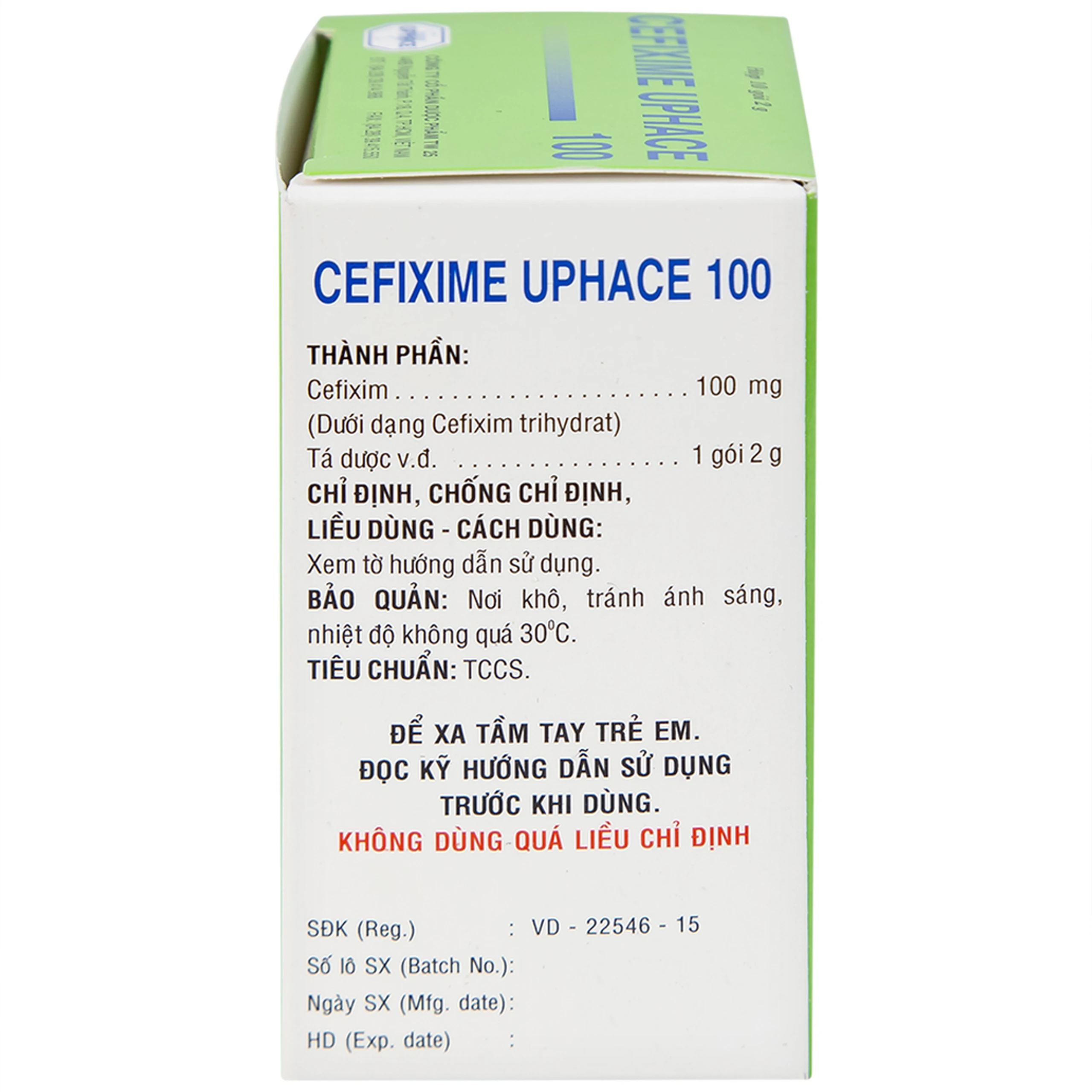 Bột pha hỗn dịch uống Cefixime Uphace 100mg điều trị nhiễm khuẩn (10 gói x 2g)
