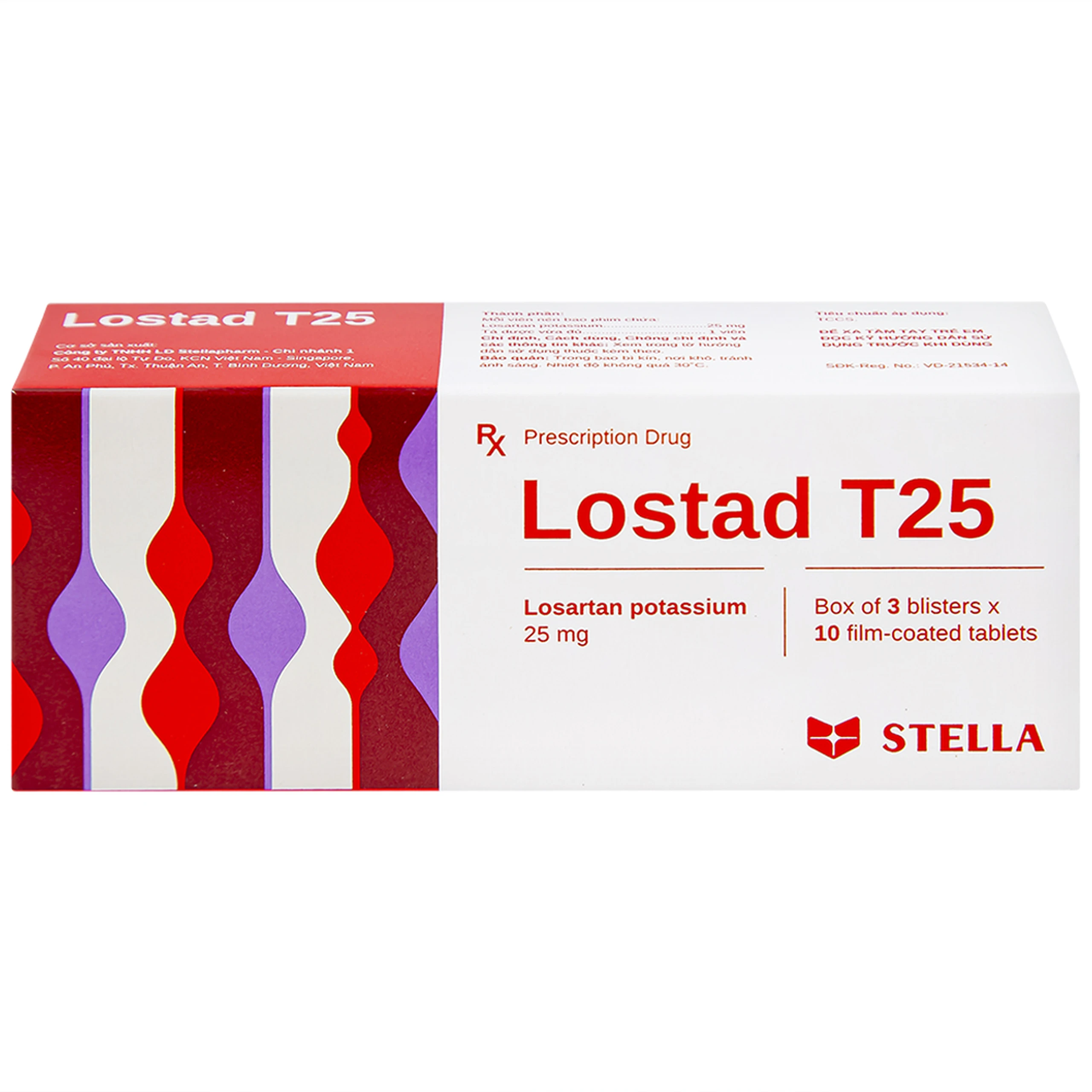 Thuốc Lostad T25 25mg Stella điều trị tăng huyết áp (3 vỉ x 10 viên)