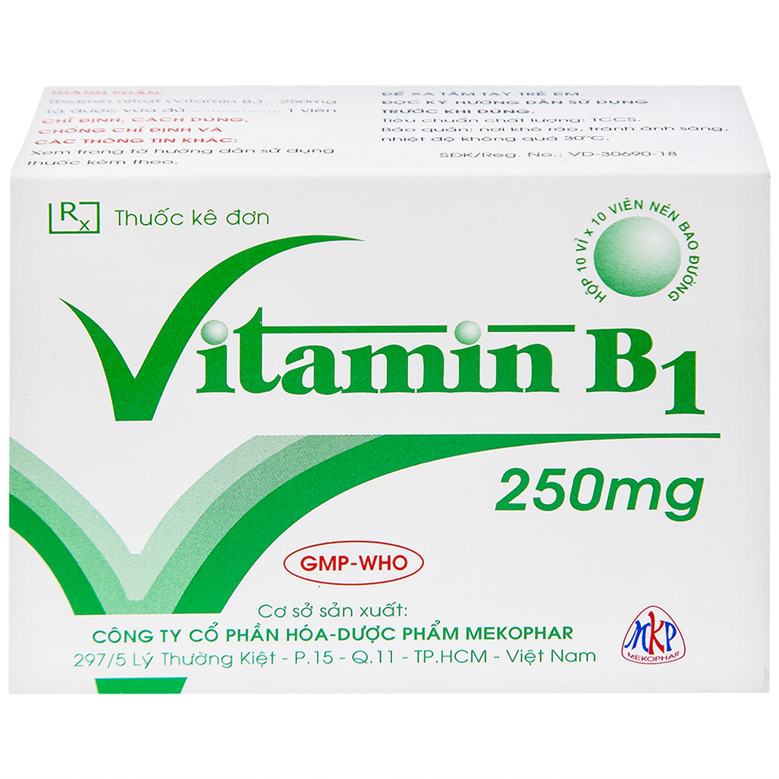 Thuốc Vitamin B1 250mg Mekophar điều trị tình trạng thiếu Vitamin B (10 vỉ x 10 viên)