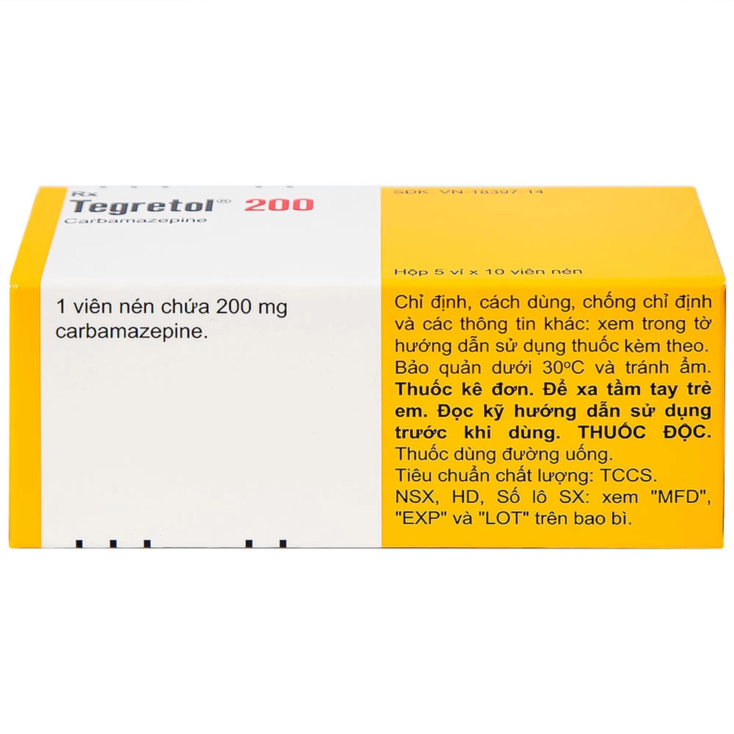 Thuốc Tegretol 200 Novartis điều trị bệnh động kinh (5 vỉ x 10 viên)