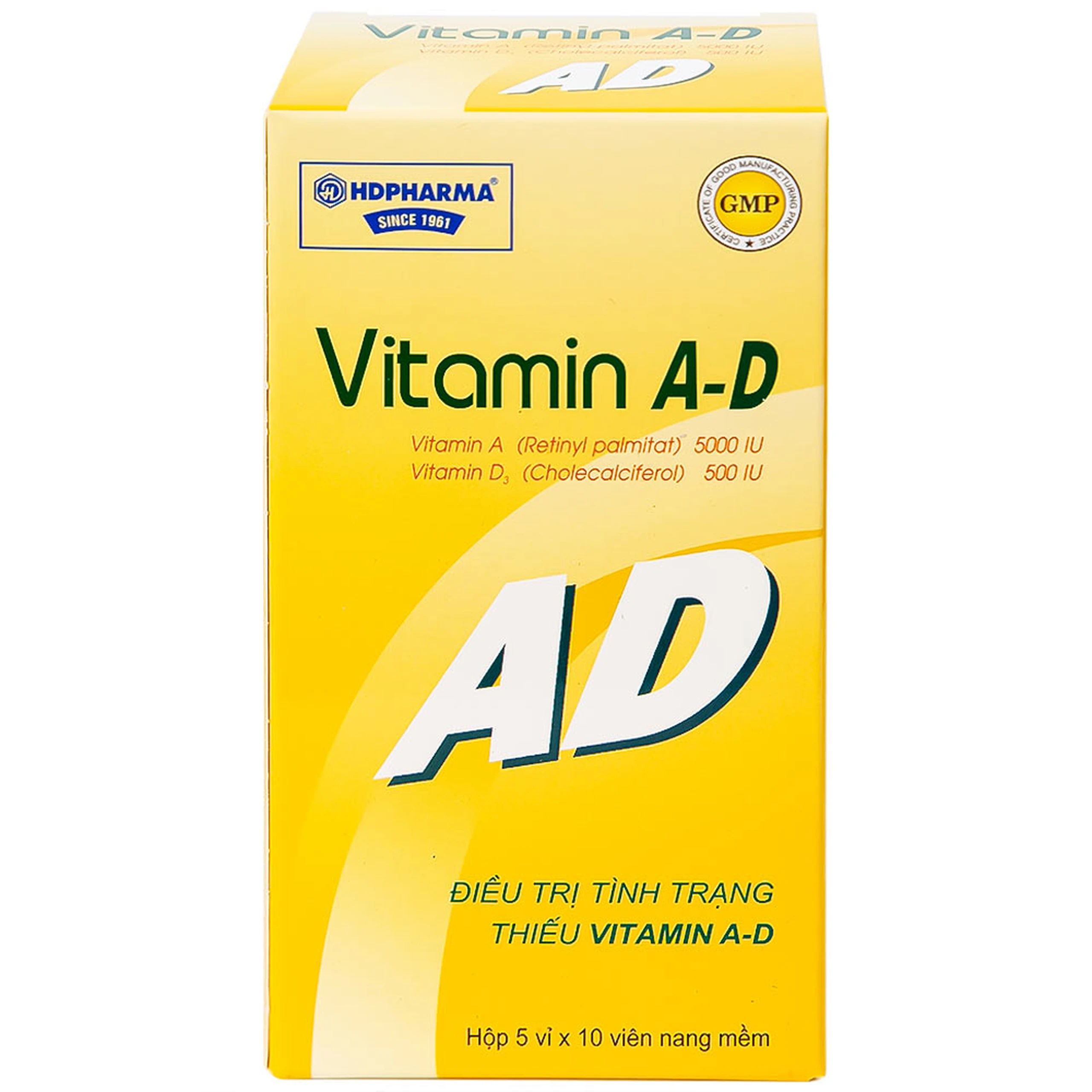 Thuốc Vitamin A-D HDpharma điều trị tình trạng thiếu Vitamin A và D (5 vỉ x 10 viên)