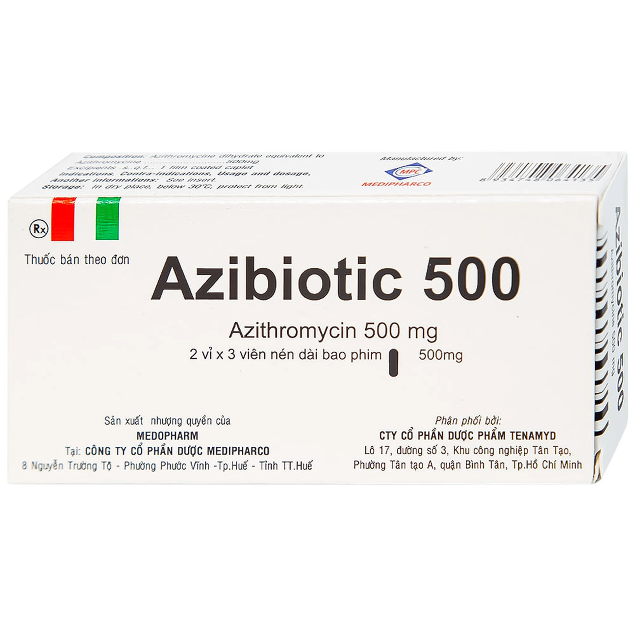 Thuốc Azibiotic 500 Medipharco điều trị nhiễm khuẩn (2 vỉ x 3 viên)