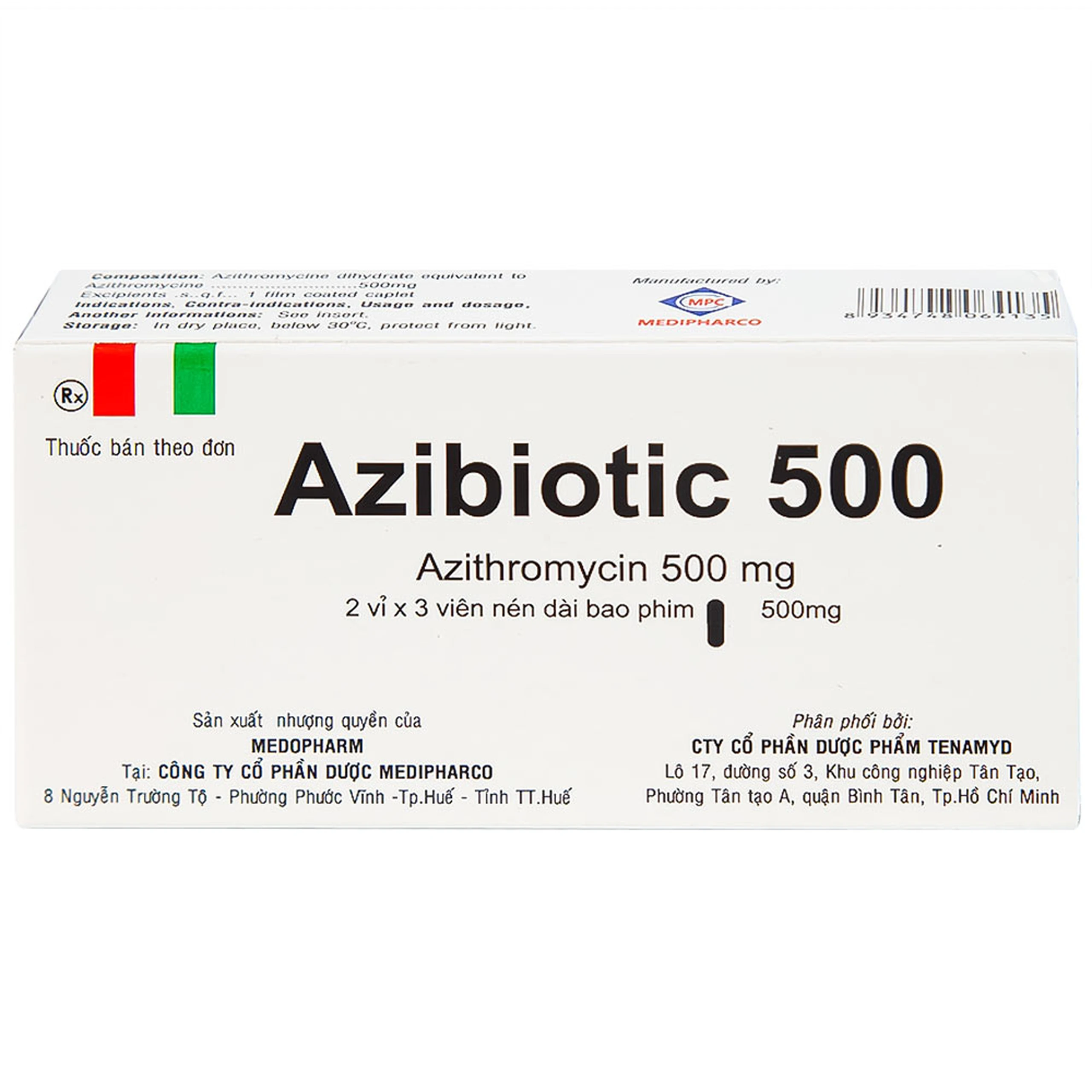Thuốc Azibiotic 500 Medipharco điều trị nhiễm khuẩn (2 vỉ x 3 viên)